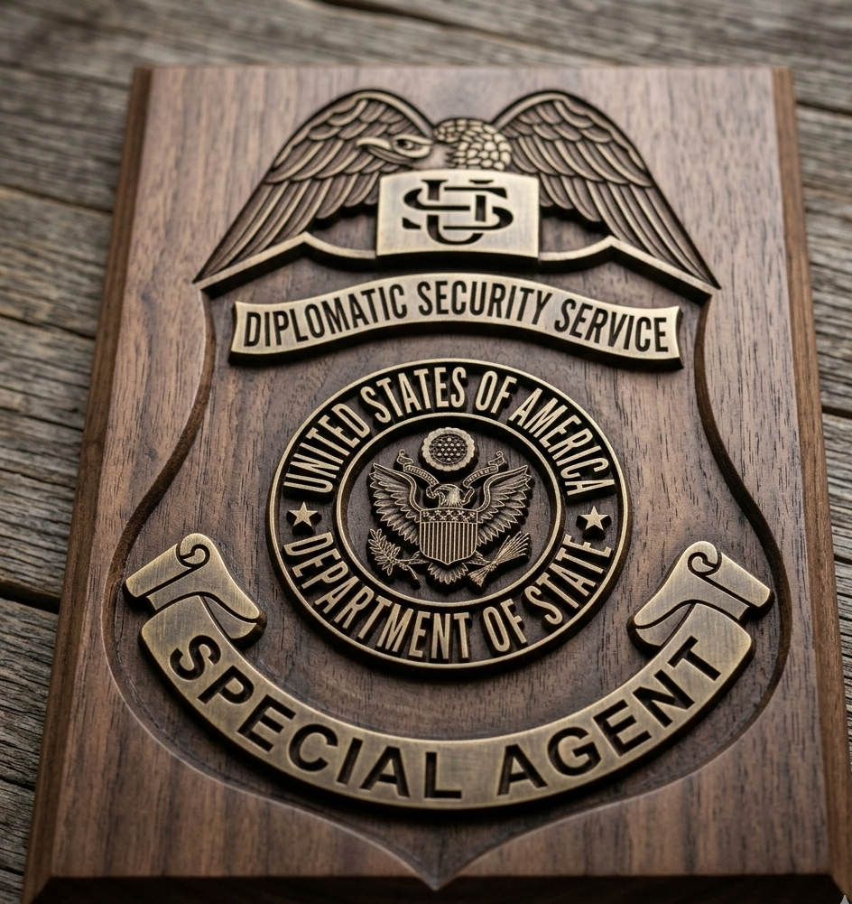 Diplomatic Security Service Badge SVG
US Department of State Vector Design
Federal Special Agent Shield Emblem
Eagle Police Badge Engraving File
DSS Special Agent Sign CNC Router File