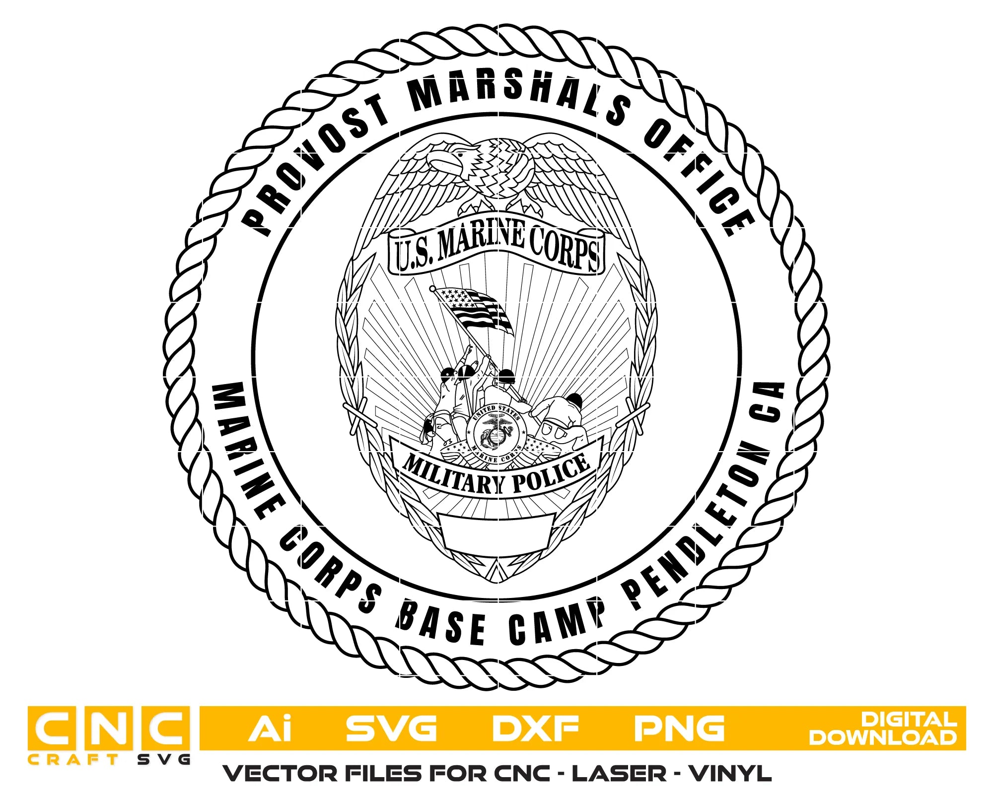 USMC Provost Marshals Badge SVG
Marine Corps Military Police Vector
Camp Pendleton Provost Emblem
Military Plaque Engraving File
USMC Provost Sign CNC File