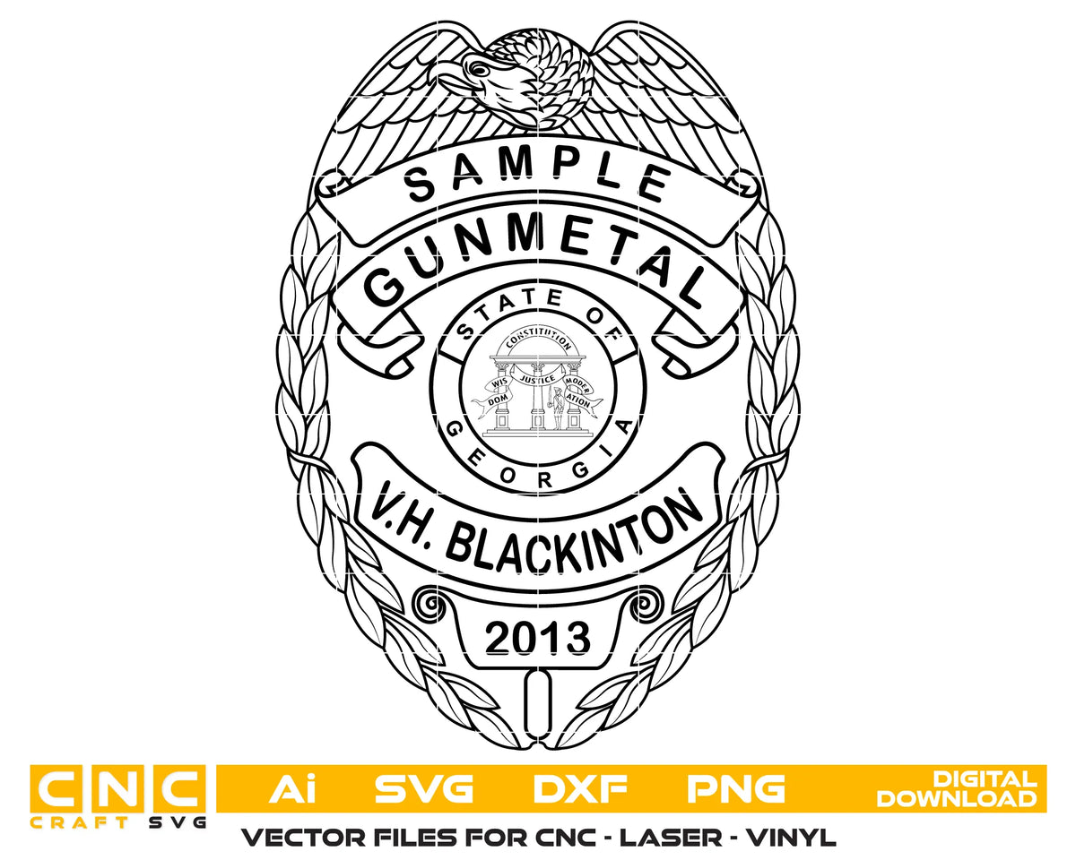 VH Blackinton Sample Gunmetal Police Badge Georgia SVG Law Enforcement Vector