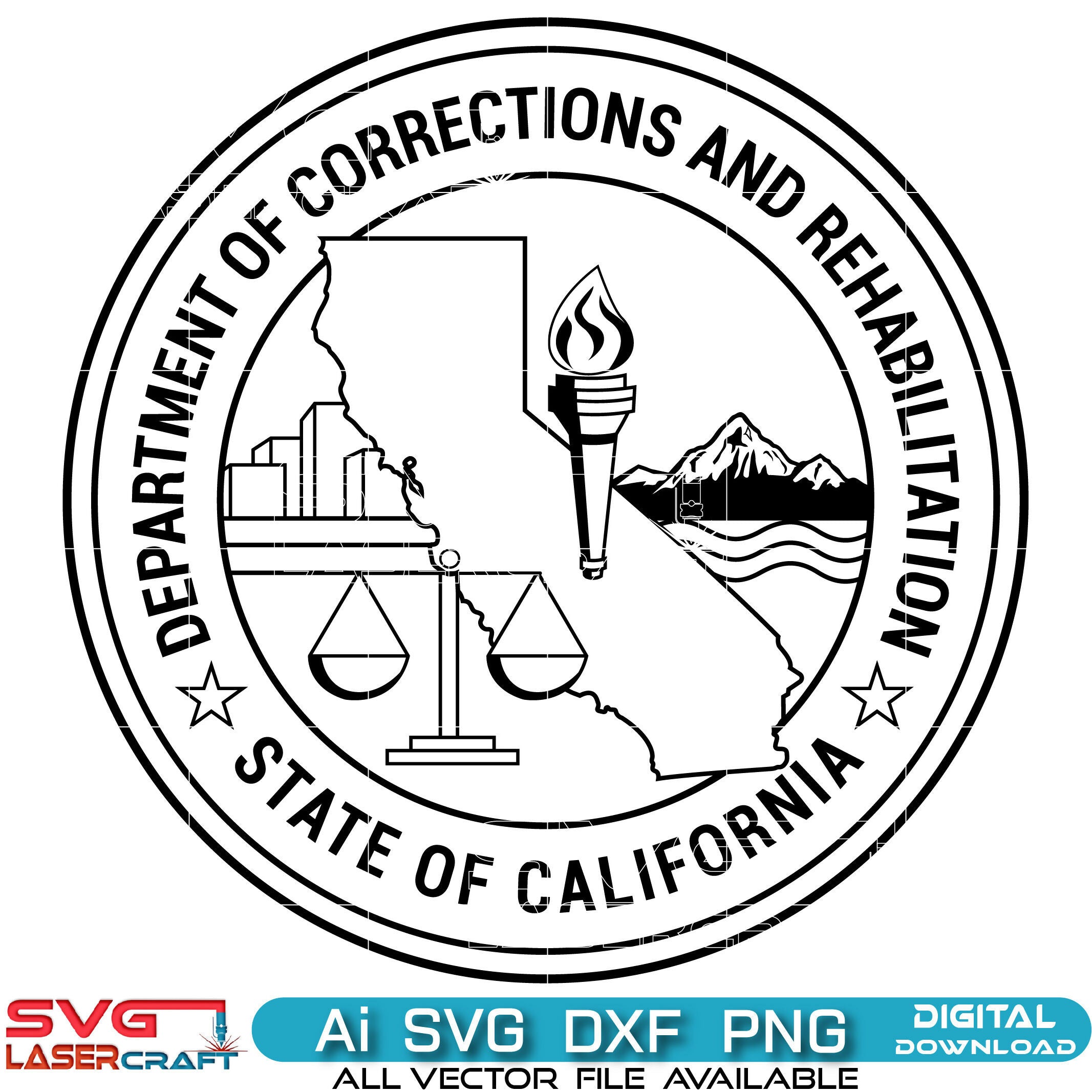 CDCR seal svg vector California Dept of Corrections and Rehabilitation logo digital cut file