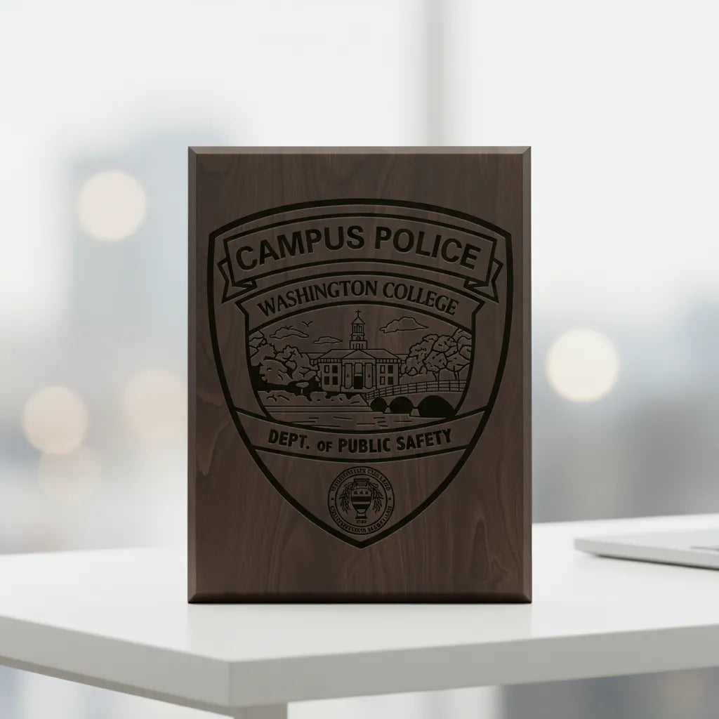 Washington College Campus Police SVG
University Public Safety Shield Vector
College Campus Scenic Engraving File
Campus Police Badge Sign CNC File
Dept of Public Safety Vector for Lasers