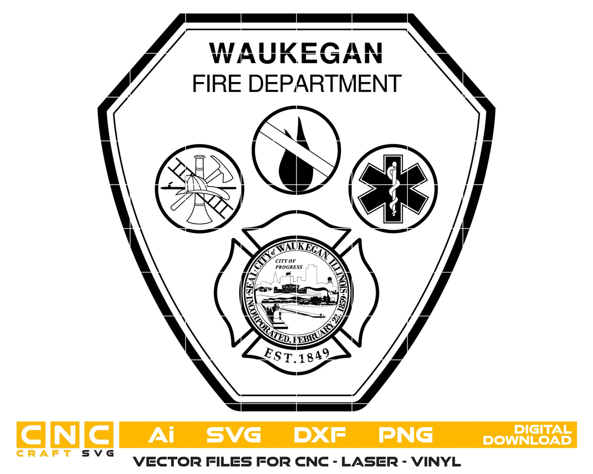 Waukegan Fire Department Patch Illinois SVG Fire Rescue Emblem Vector
