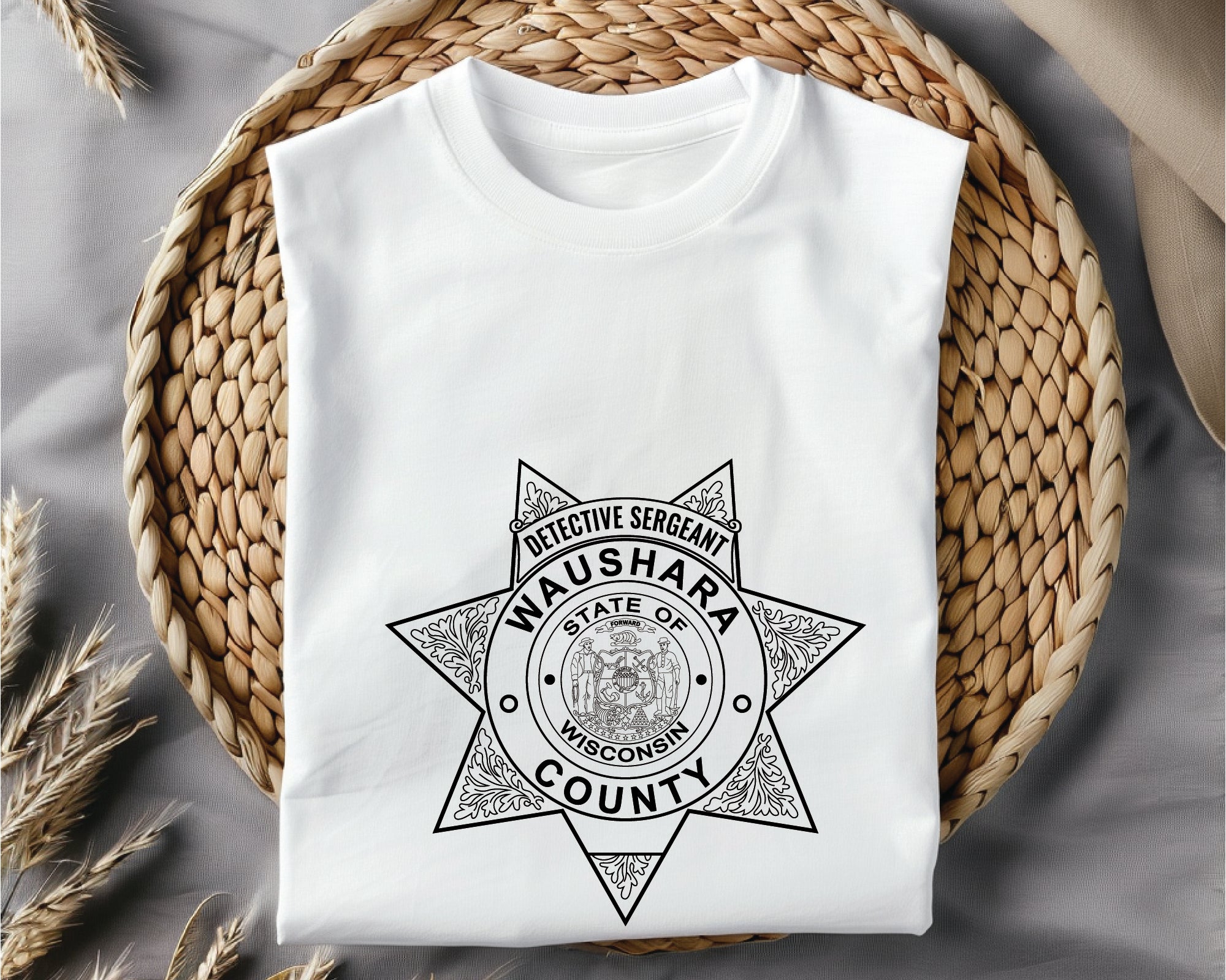 Waushara County Detective Sergeant Badge SVG, Waushara County Detective Badge Vector, Detective Sergeant Badge SVG, Law Enforcement Detective Emblem, Police Shield Vector, Badge Engraving File