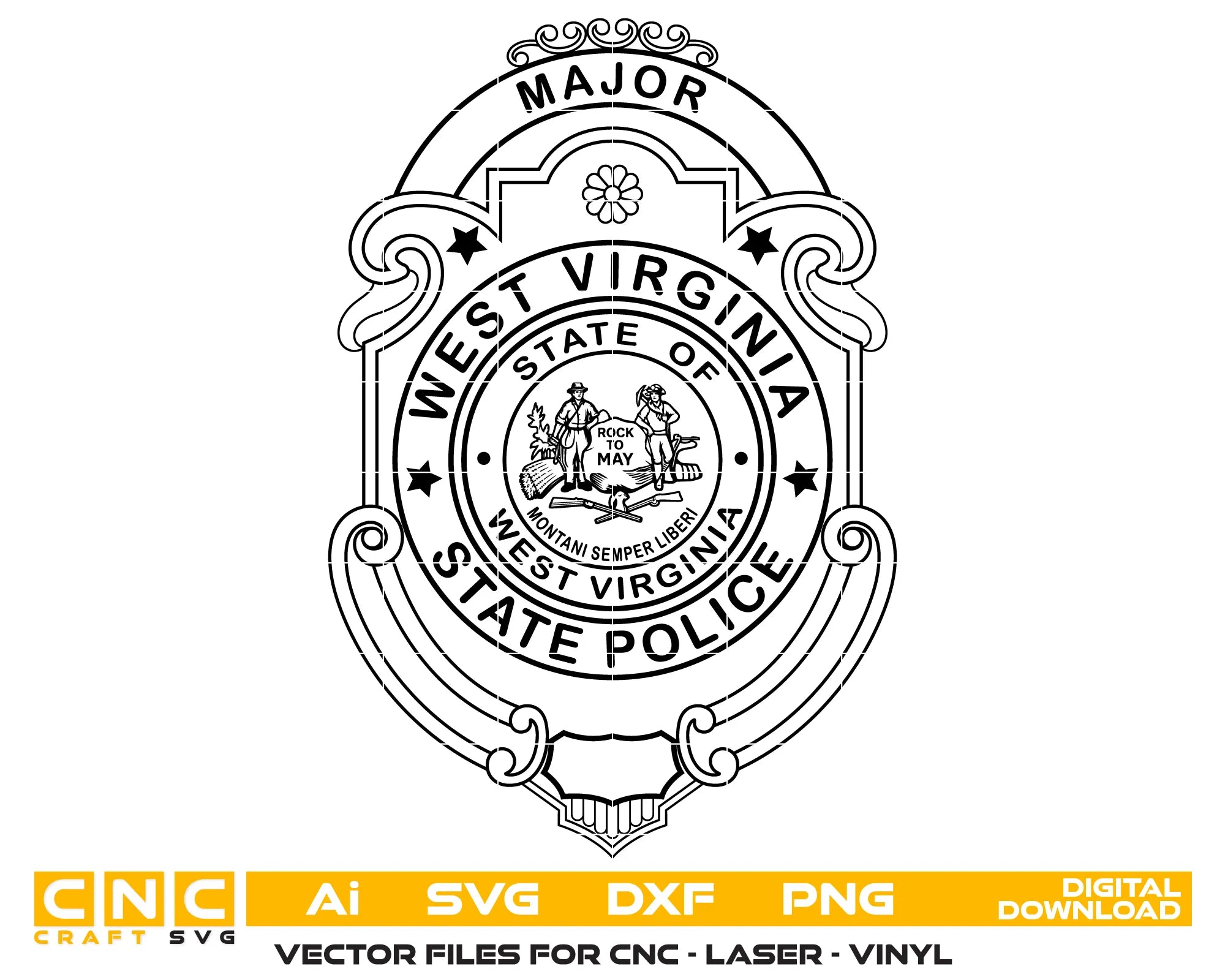 West Virginia State Police Major Badge SVG WV Law Enforcement Vector