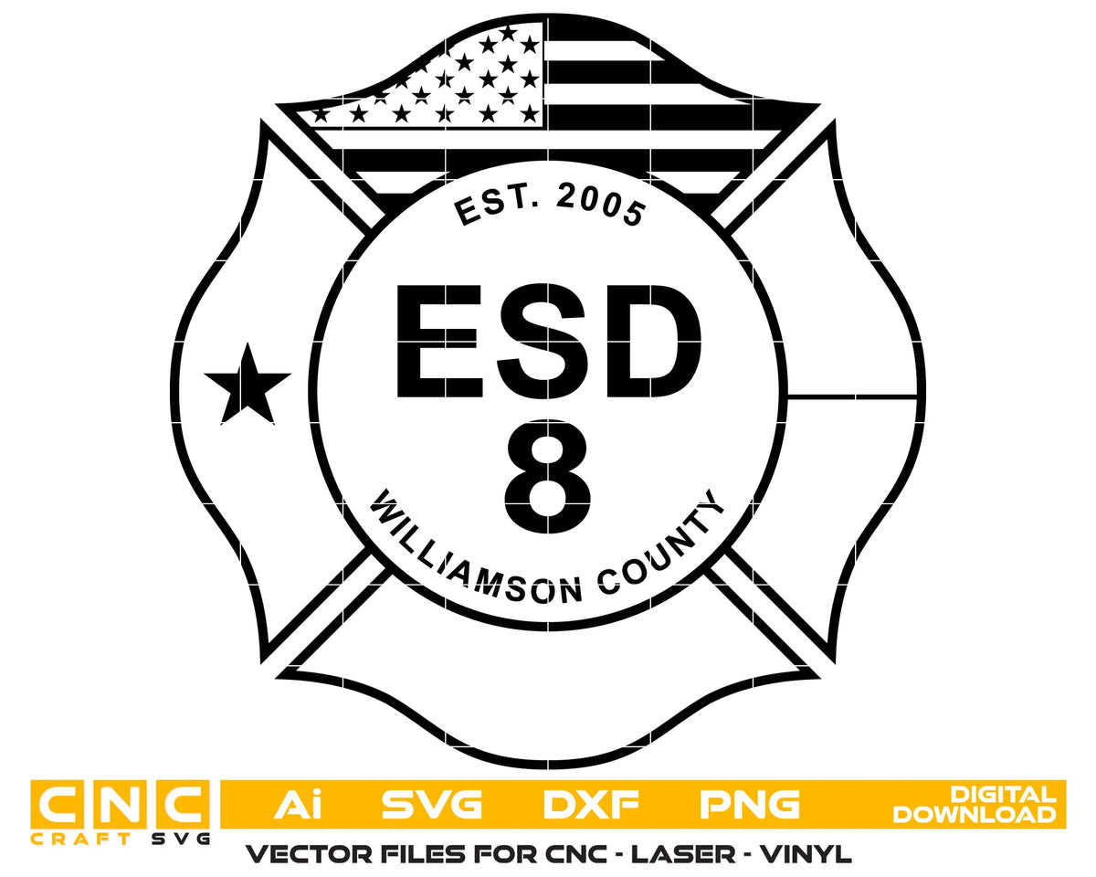 Williamson County Emergency Services District No. 8 Badge Texas SVG Firefighter Vector