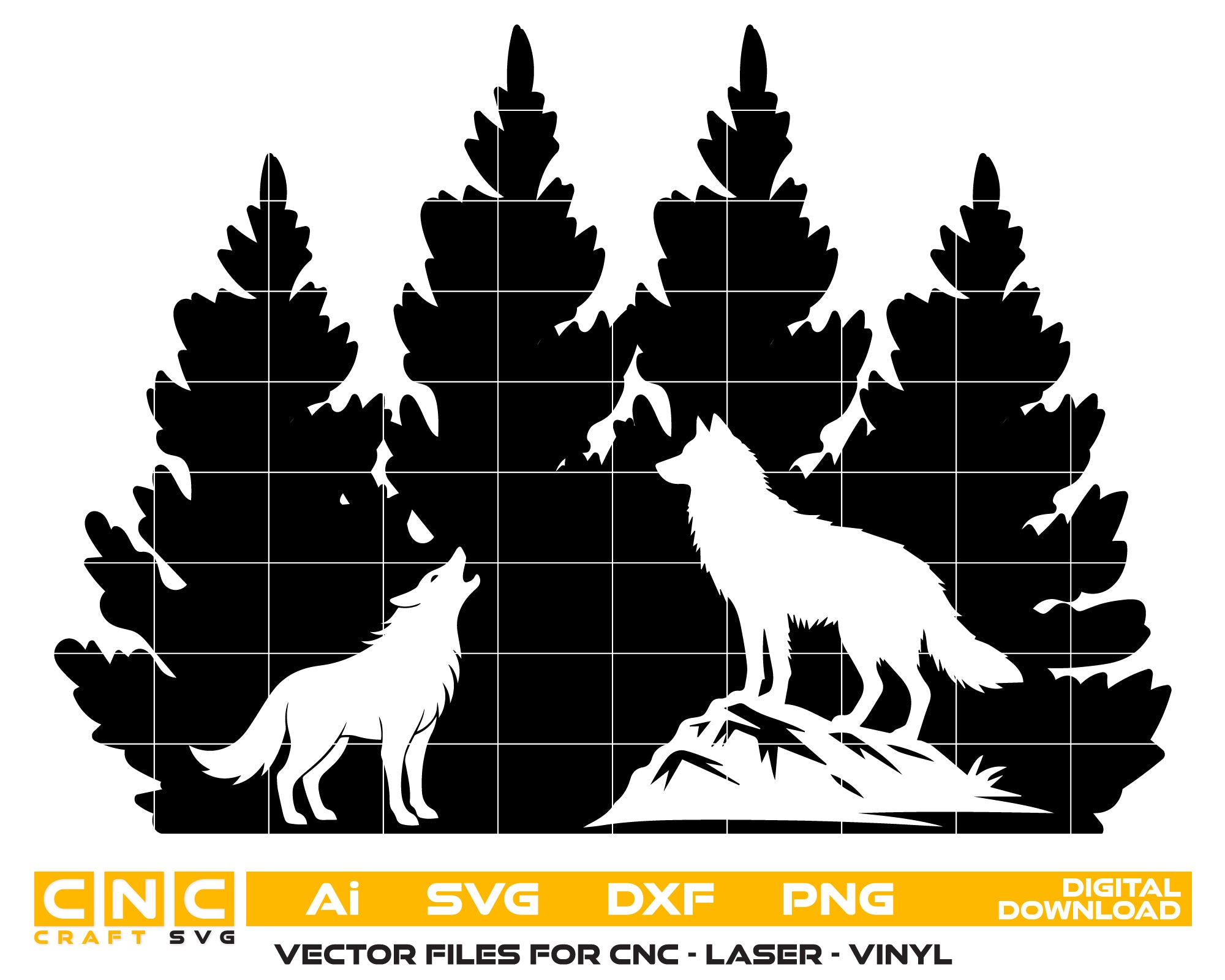 Wolf Pack Howling at the Moon in Forest – Vector File