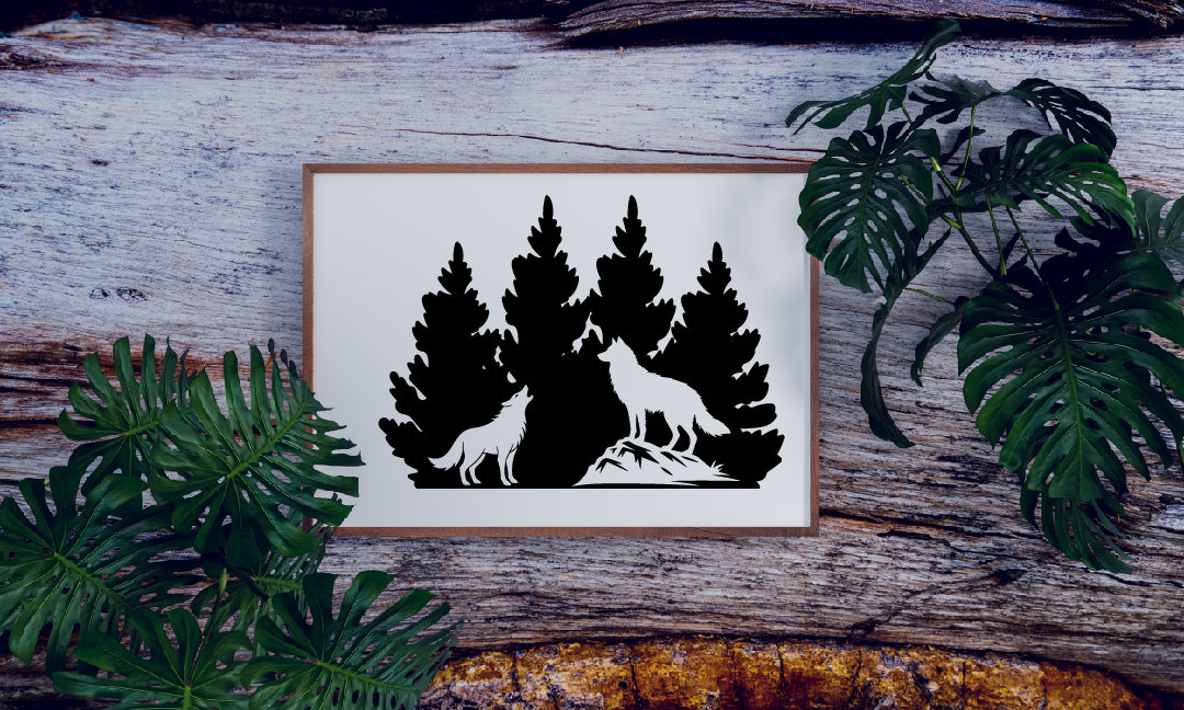 Wolf Pack Howling at the Moon in Forest – Vector File