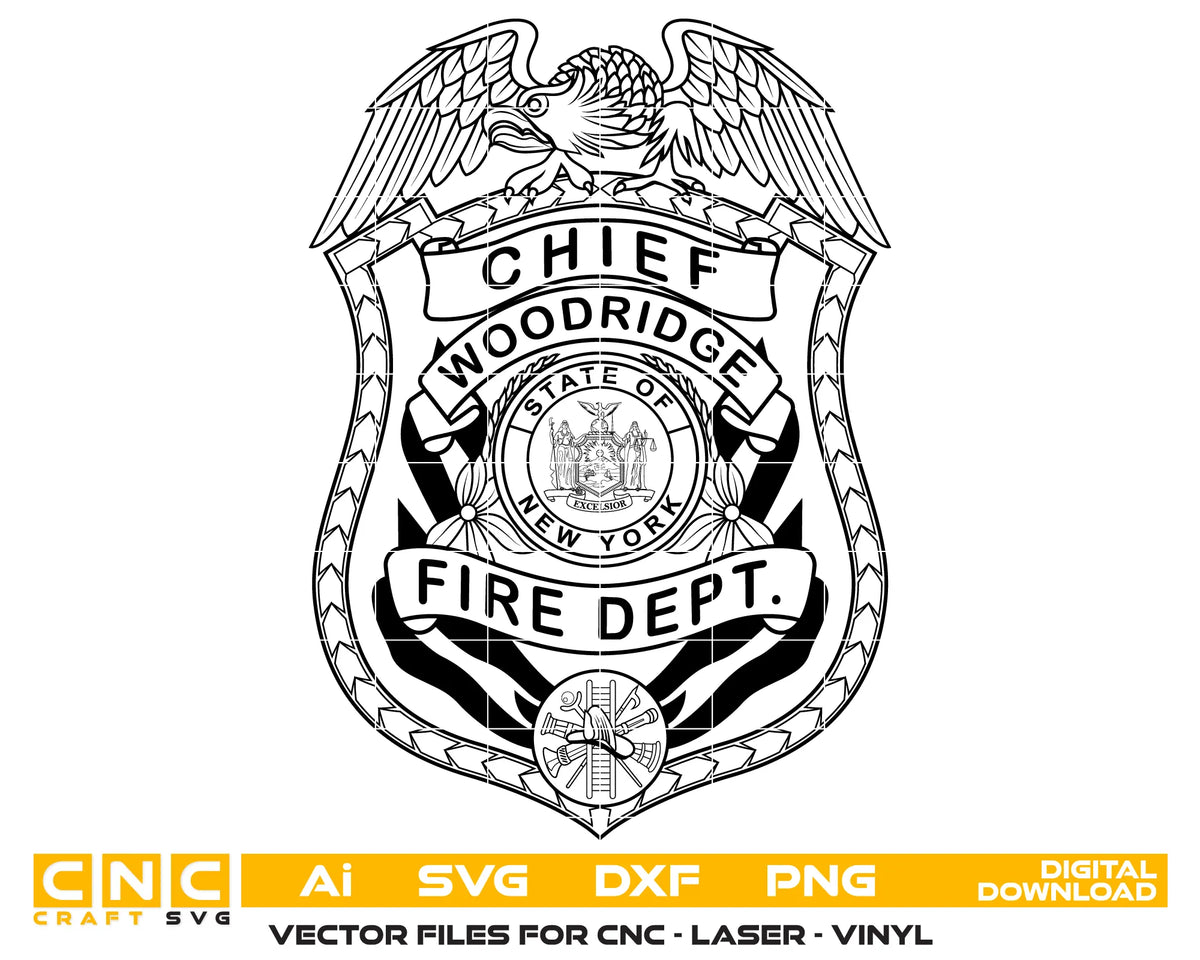 Woodridge Fire Dept Chief Badge New York SVG Fire Rescue Vector