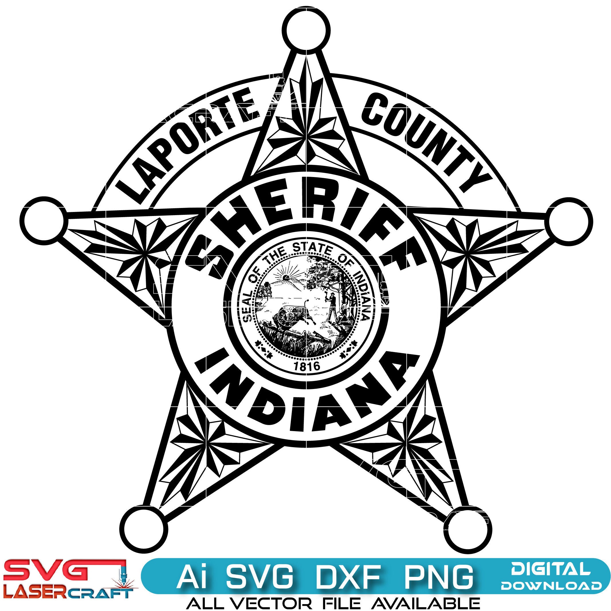 Laporte County Sheriff Indiana Badge Vector Art