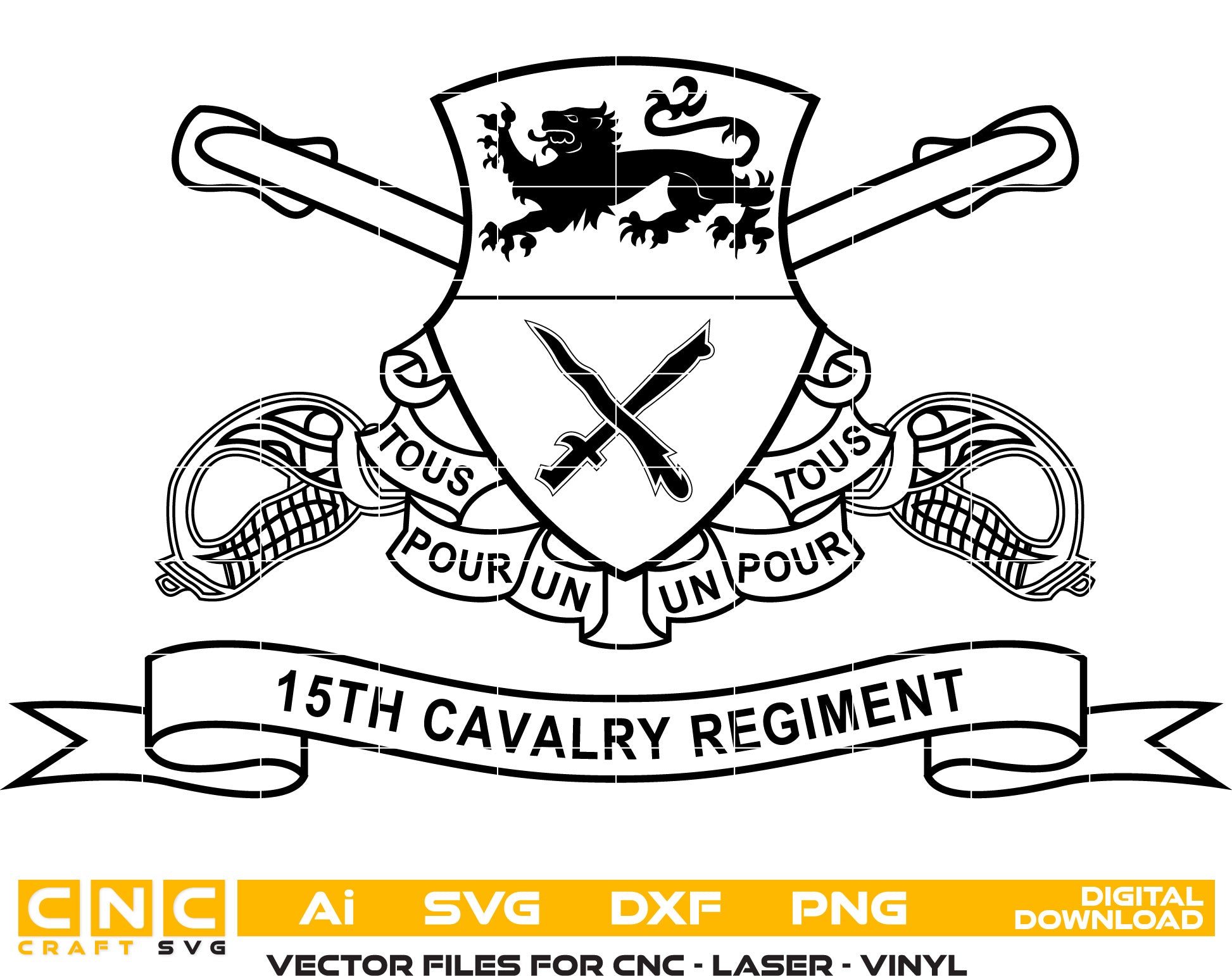 15th Cavalry Regiment Logo for Laser engraving, woodworking, acrylic painting, glass etching, and all printing machines.