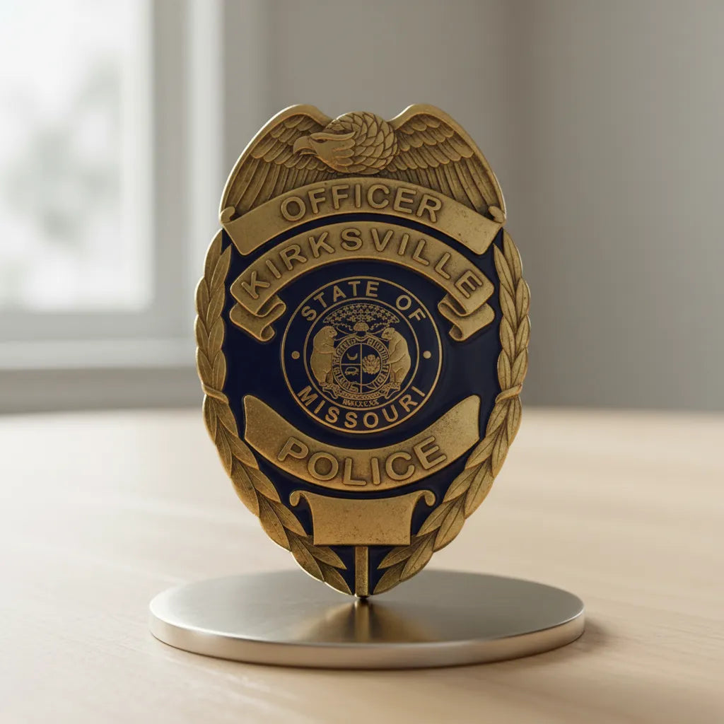 Kirksville Police Officer Badge SVG

Missouri Law Enforcement Vector Design

Eagle Police Badge Engraving File

Kirksville MO Police Sign CNC File

State of Missouri Seal Vector for Laser Cutting