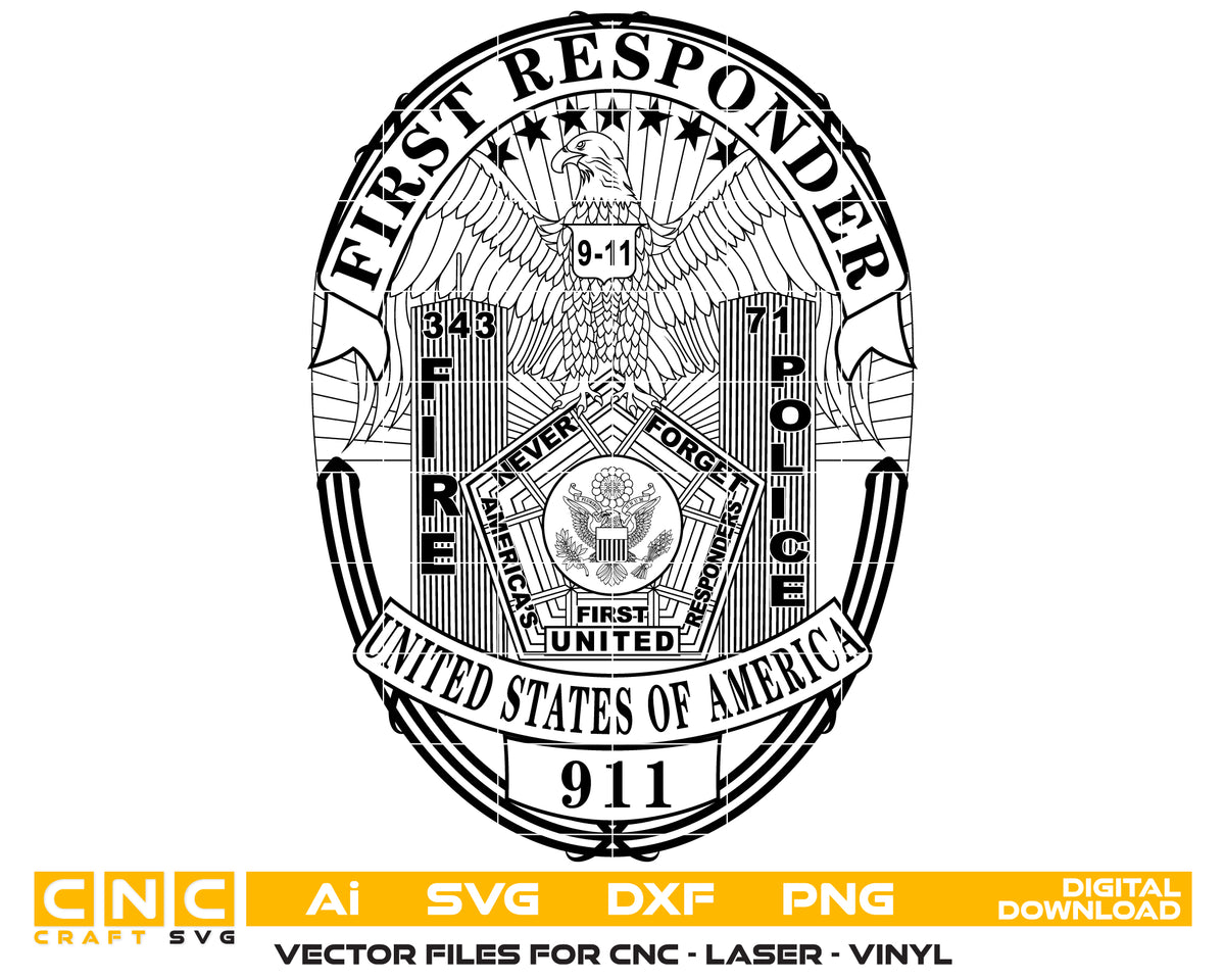 9/11 USA First Responder Badge SVG Never Forget Vector Emblem