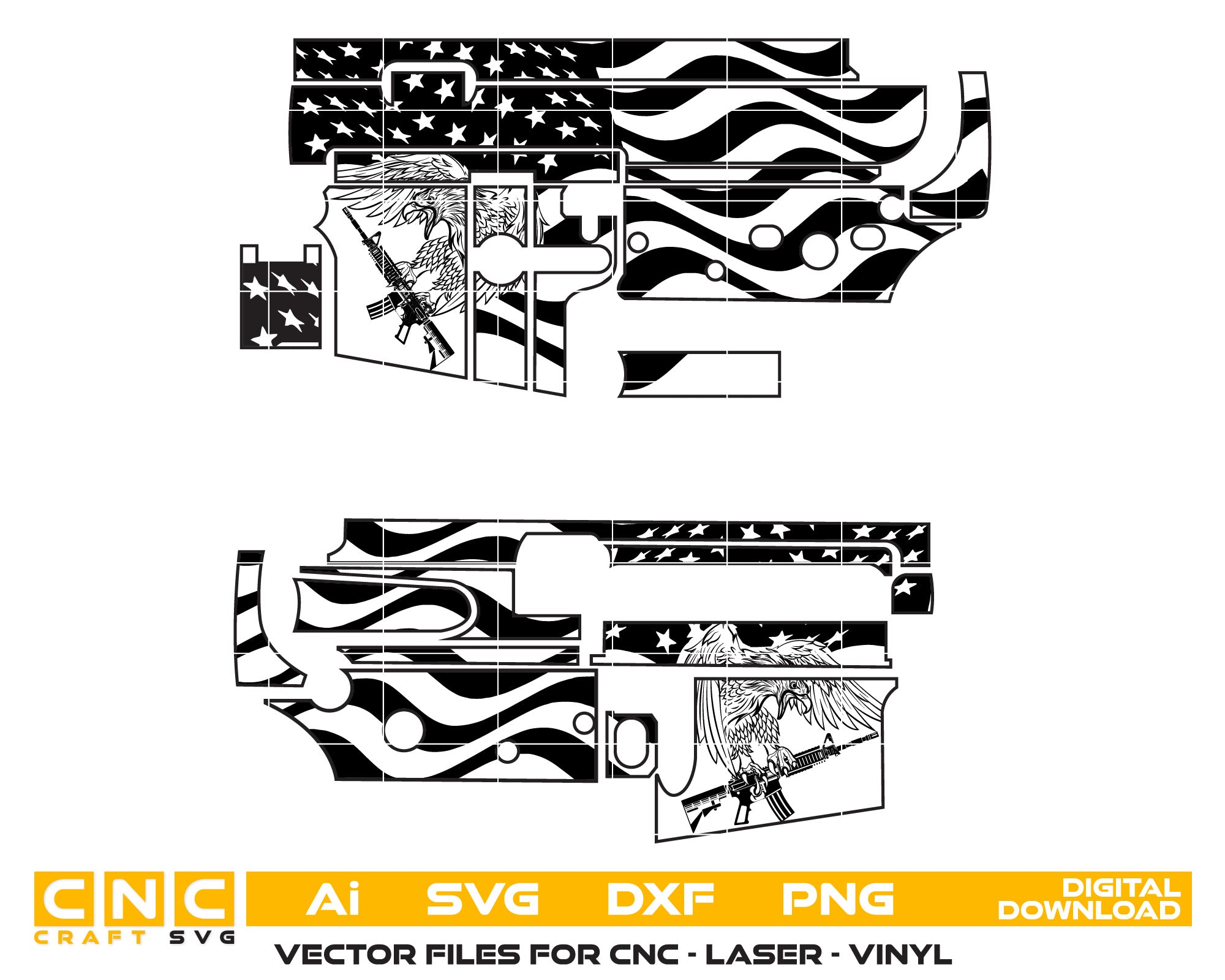 AR 15 Firearm Template, American Flag Eagle design for Engraving, Digital File