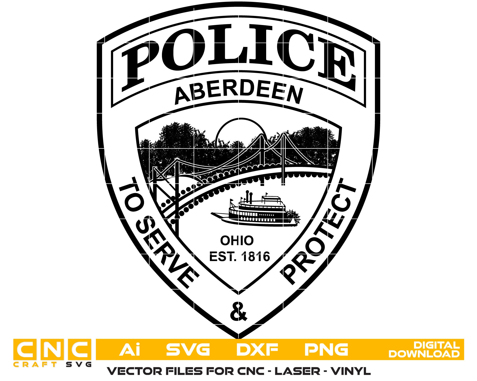 Aberdeen Police Badge Vector Art, Ai,SVG, DXF, PNG, Digital Files