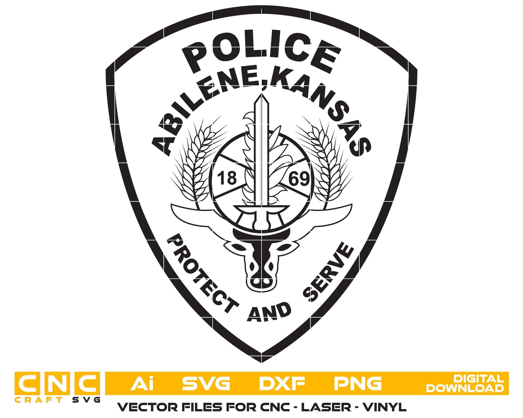 Abilene Police Badge Vector Art, Ai,SVG, DXF, PNG, Digital Files