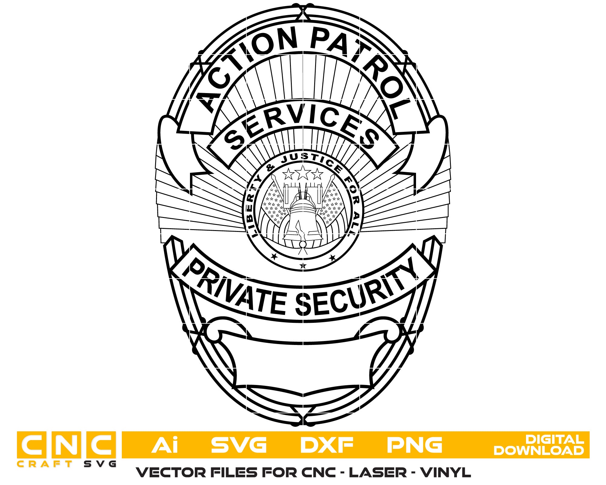 Action Patrol Services Badge Vector Art, Ai,SVG, DXF, PNG, Digital Files