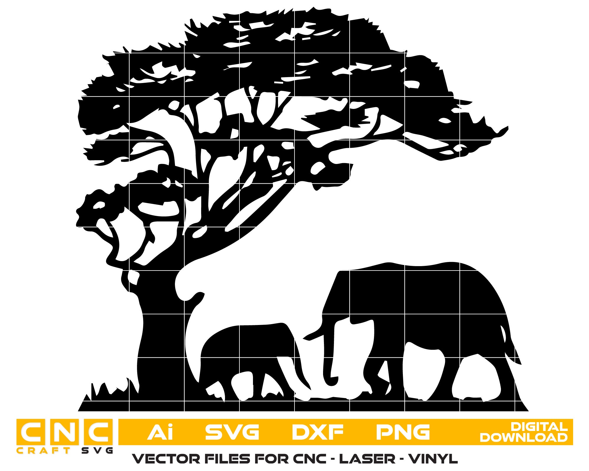 African Tree with Cheetah Couple & Elephant with Baby – Vector File