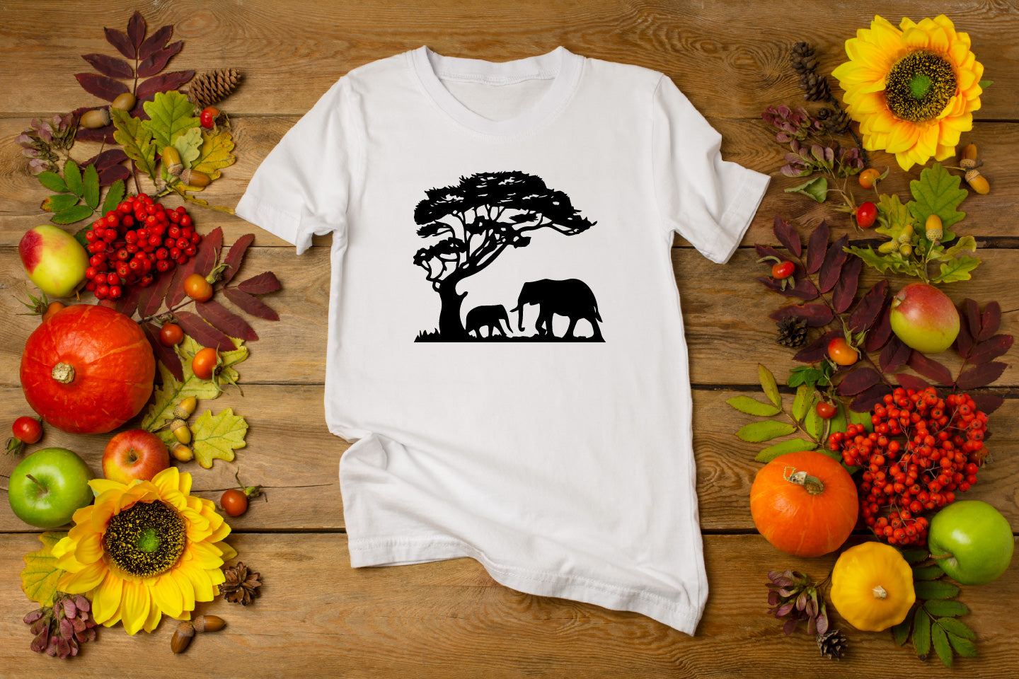 African Tree with Cheetah Couple & Elephant with Baby – Vector File