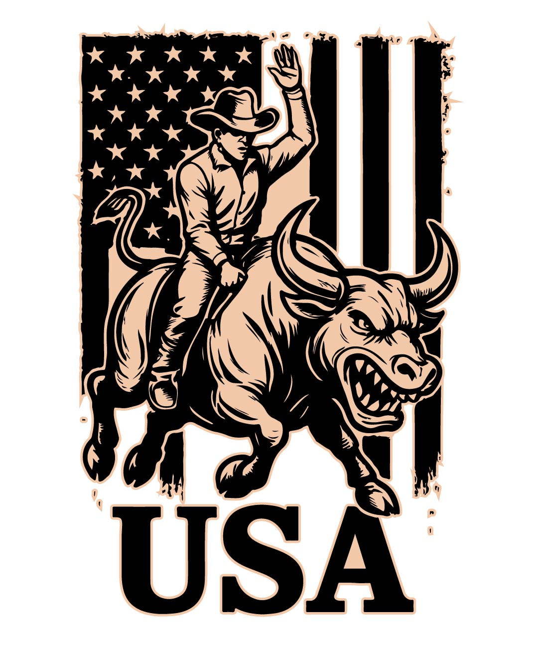 Cowboy riding a bull with an American flag in the background and 'USA' text below.
wooden svg
wooden mockp svg