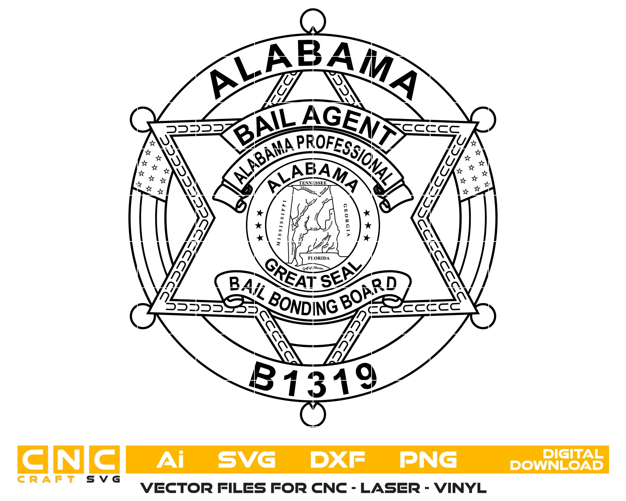 Alabama Bail Bonding Board Bail Agent Badge SVG digital download, Alabama bail bondsman badge vector design for Cricut and Silhouette.