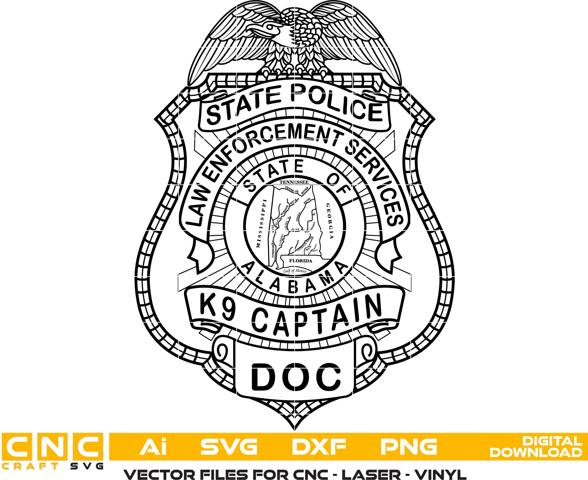 Alabama State Police K9 Captain Badge Vector Art