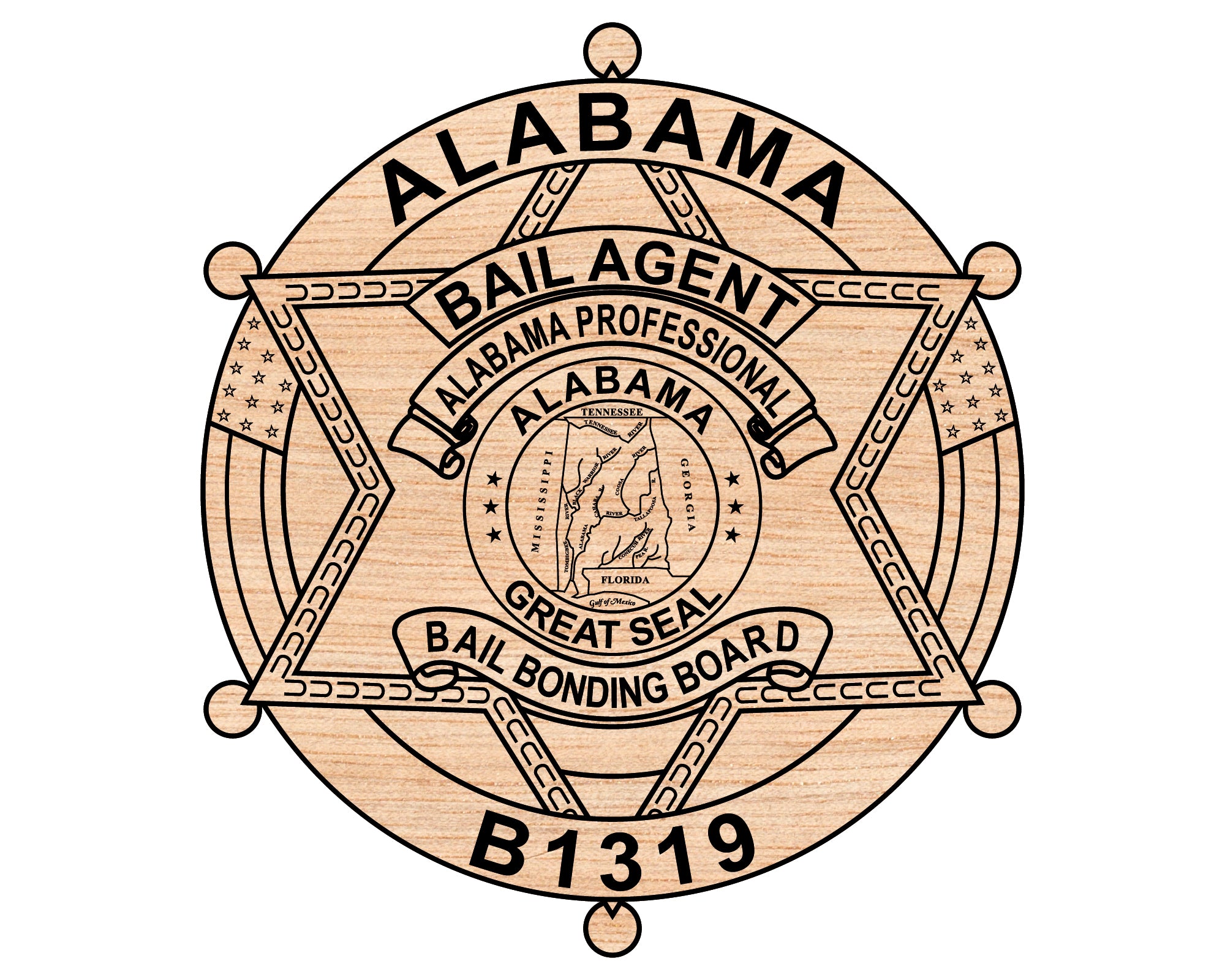 Alabama Bail Bonding Board Bail Agent Badge SVG digital download, Alabama bail bondsman badge vector design for Cricut and Silhouette.