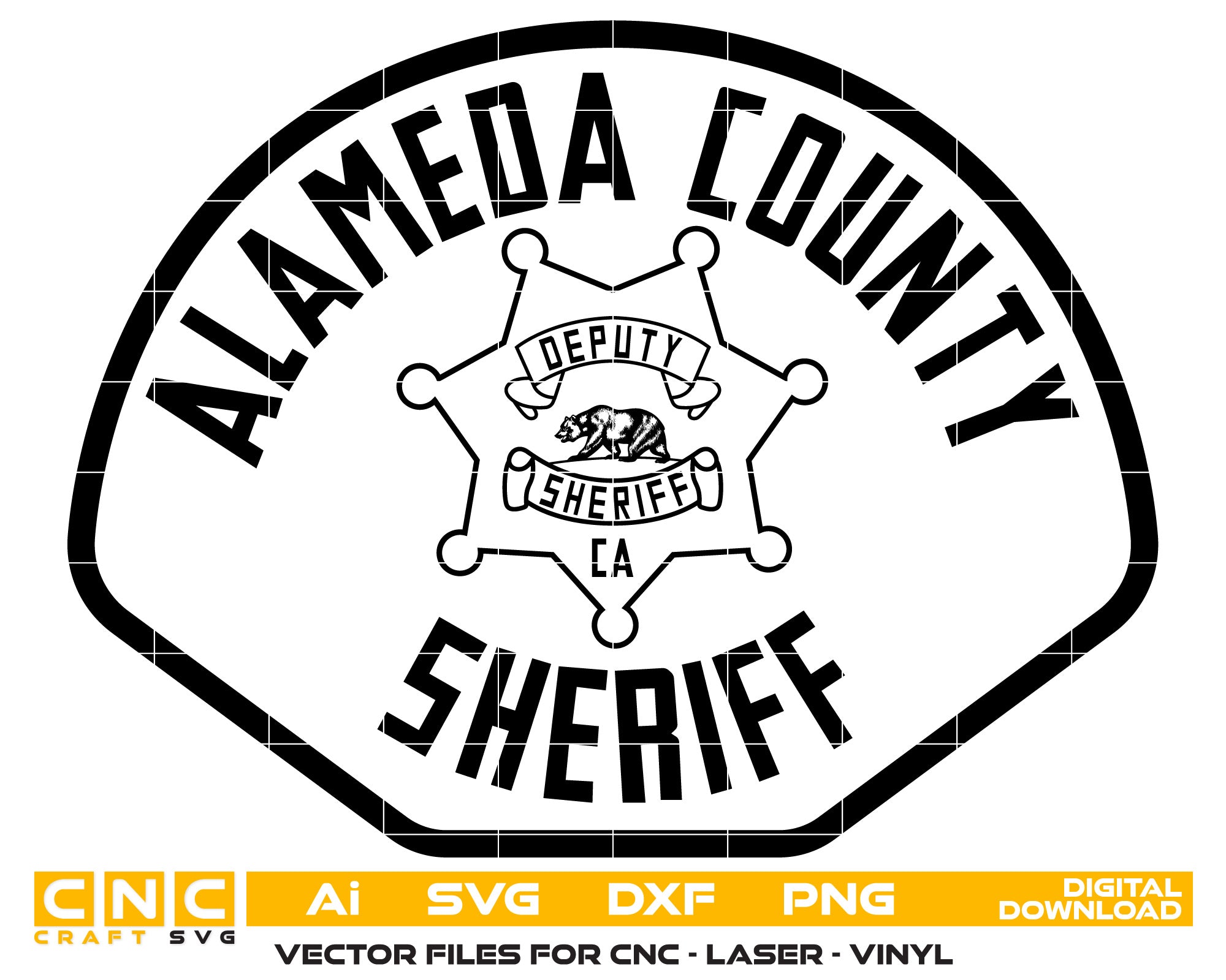 Alameda County Shariff Badge Vector art Svg, Dxf, Jpg, Png, and Ai files For laser engraving, woodworking, acrylic painting, and all printing machines.