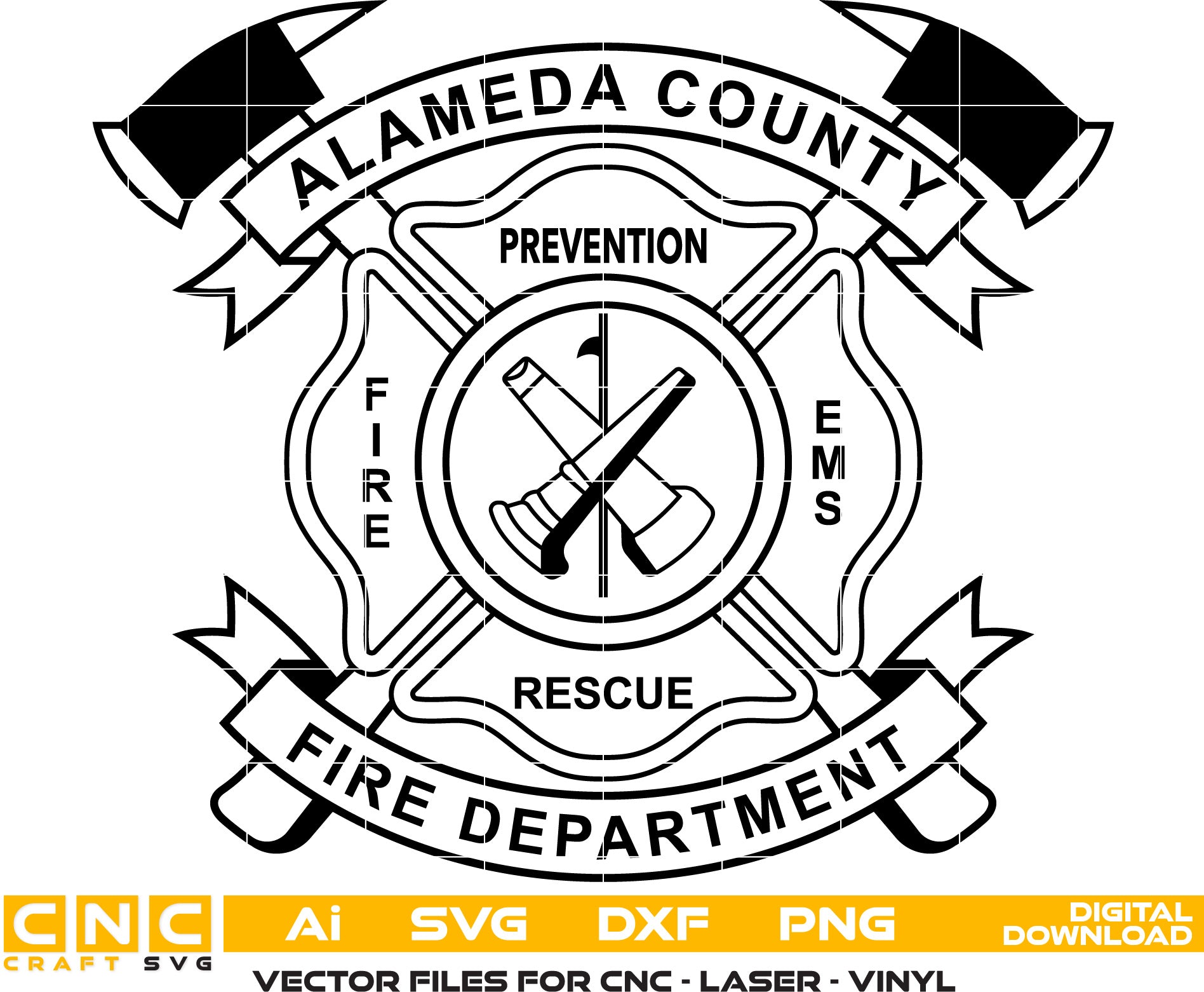 Alameda County Fire Department Badge Vector art Svg, Dxf, Jpg, Png, and Ai files For laser engraving, woodworking, acrylic painting, and all printing machines.