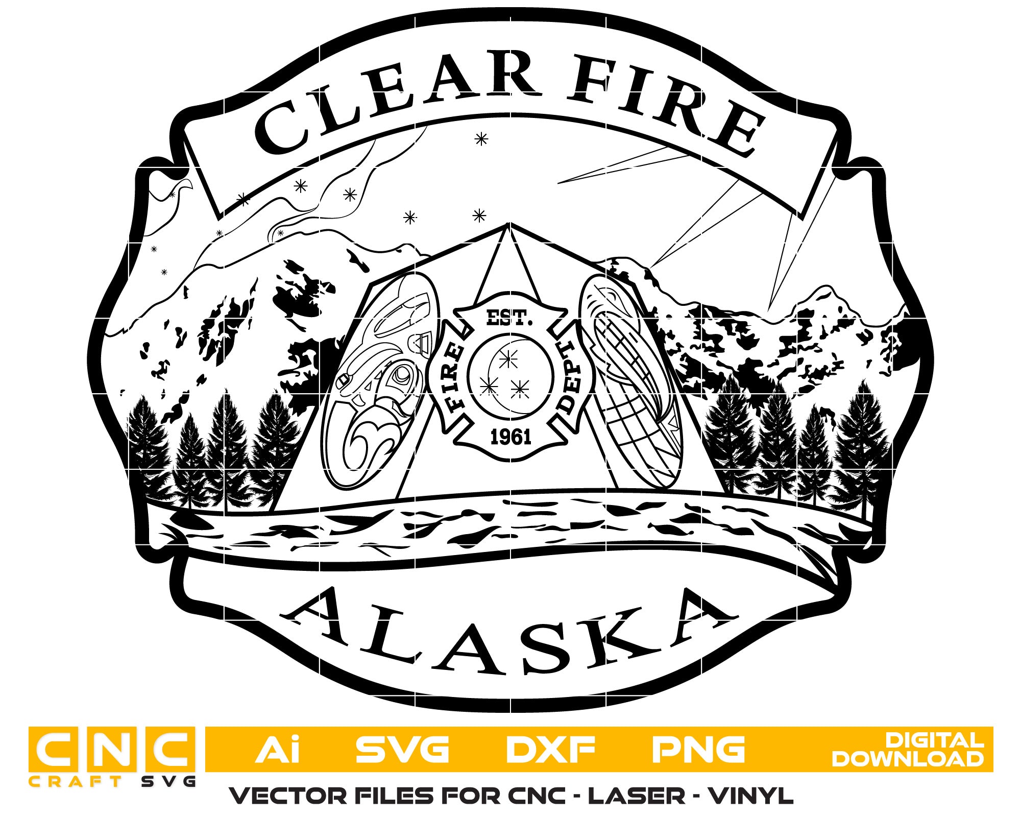 Alaska Clear Fire Vector Art, Ai,SVG, DXF, PNG, Digital Files