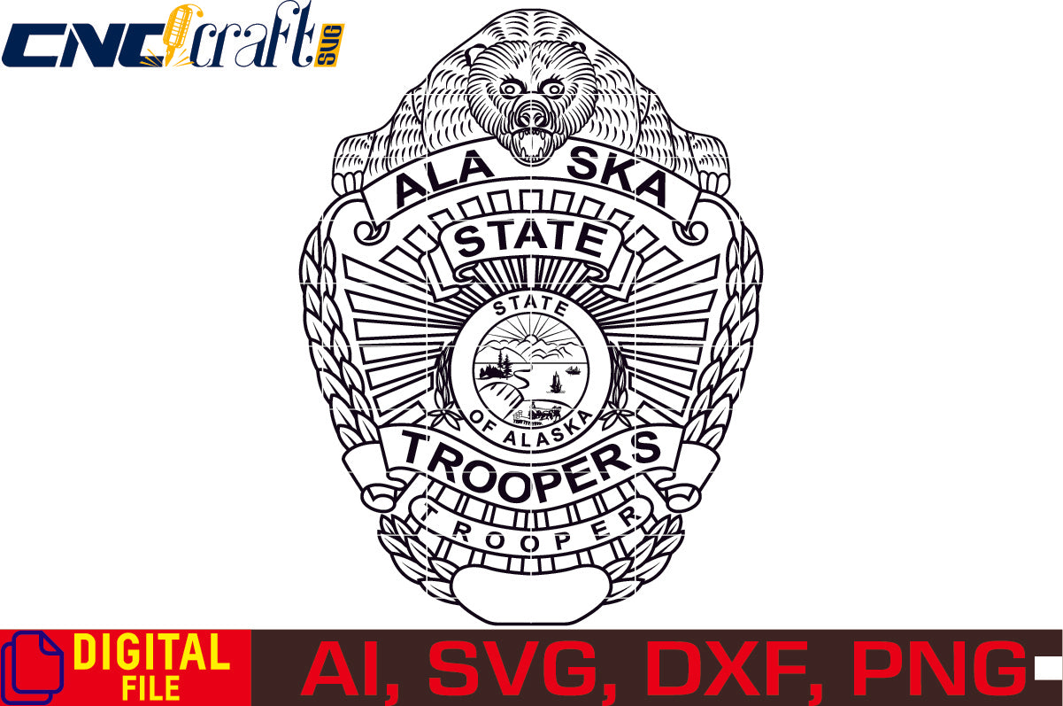 Alaska State Troopers Badge vector file for Laser Engraving, Woodworking, CNC Router, Cricut, Ezecad etc.