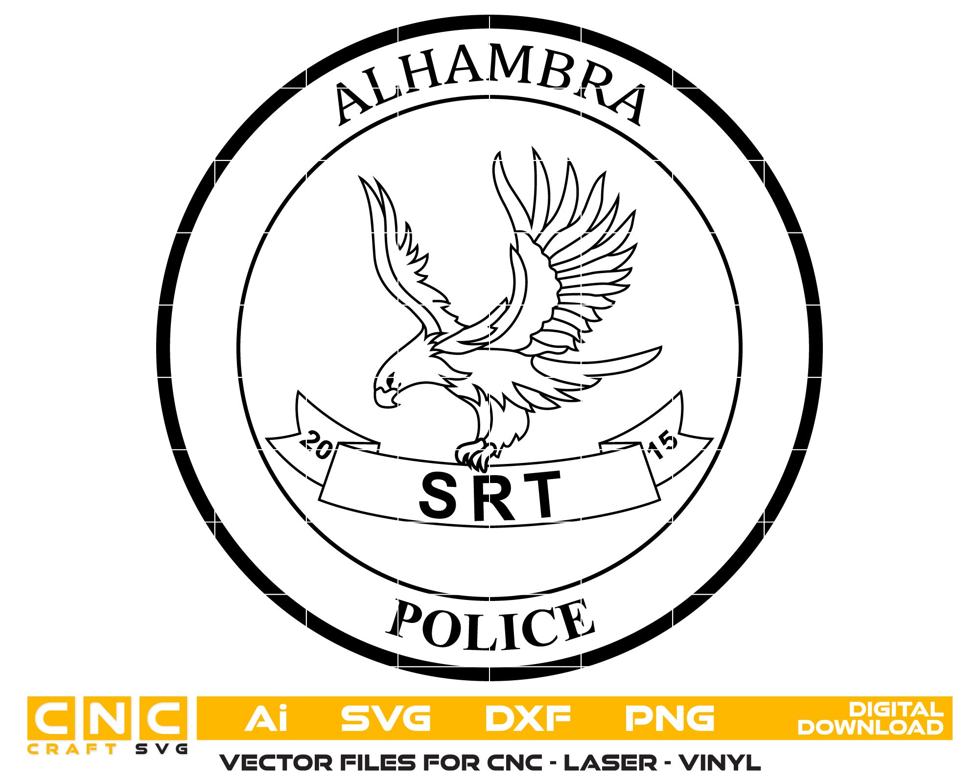 Alhambra Police Badge Vector Art, Ai,SVG, DXF, PNG, Digital Files