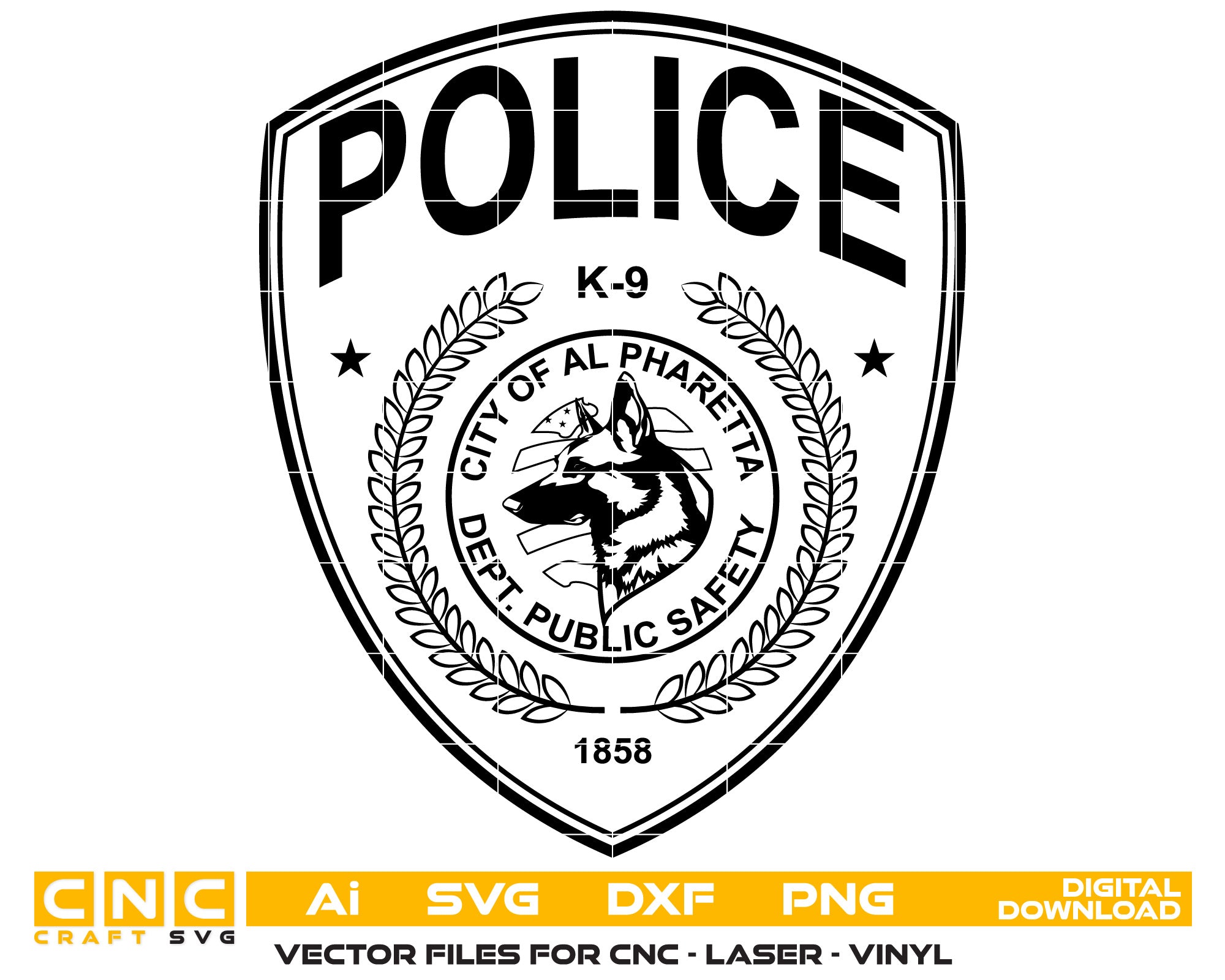 Alpharetta Police Badge Vector Art, Ai,SVG, DXF, PNG, Digital Files