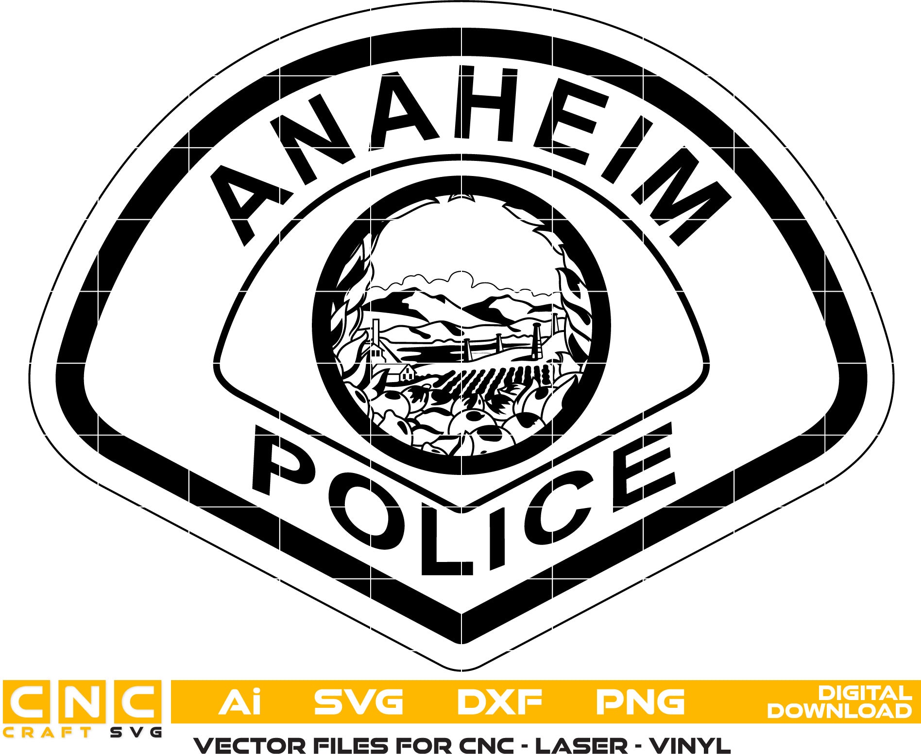 Anaheim Police Badge Vector Art, Police Patch Vector art Svg, Dxf, Jpg, Png &amp; Ai files For laser engraving, woodworking, acrylic painting, and all printing machines.