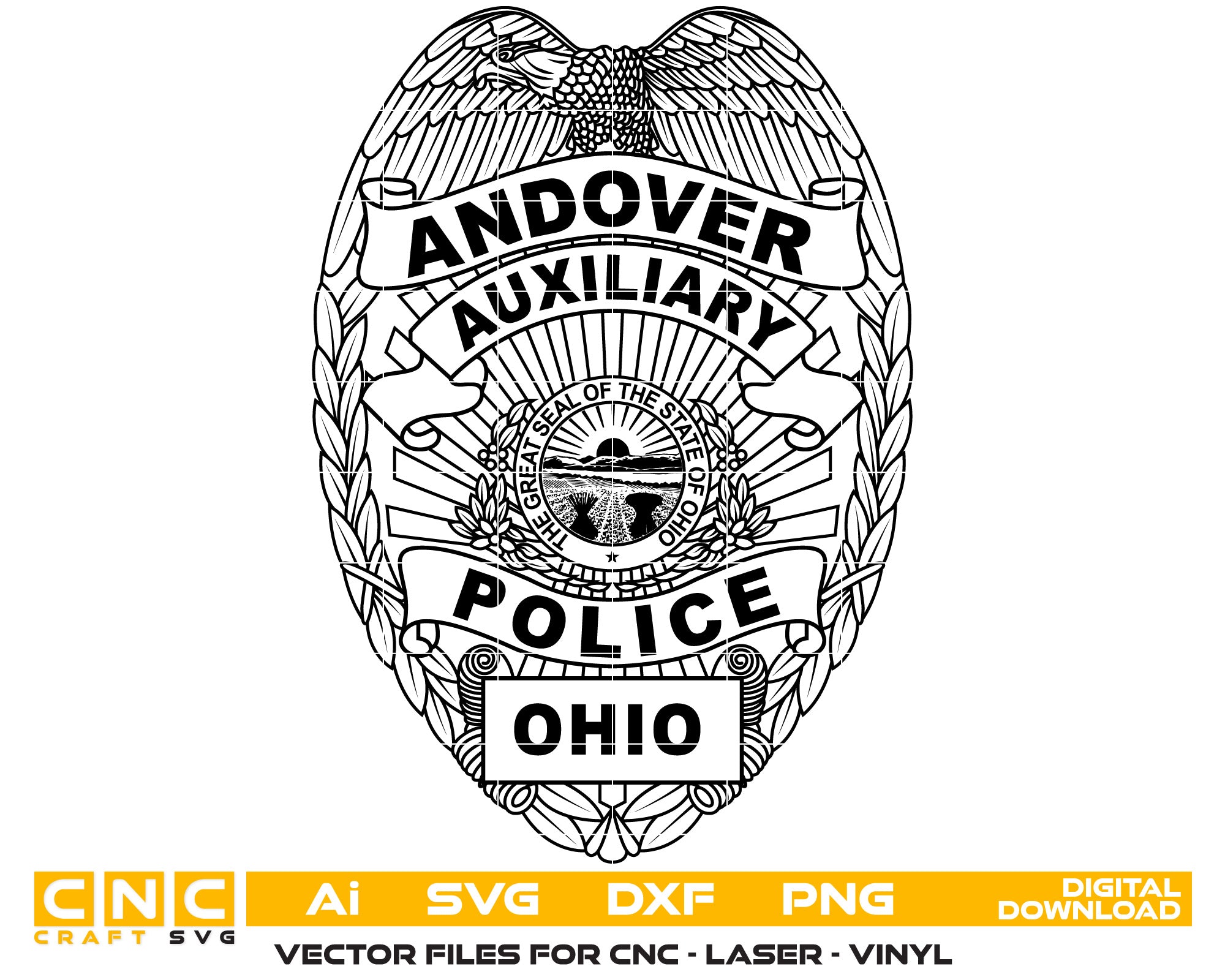 Andover Auxiliary Police Badge Vector Art, Ai,SVG, DXF, PNG, Digital Files