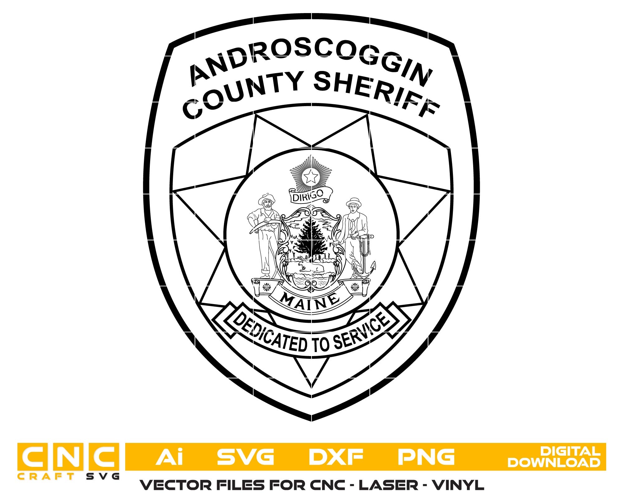 Androscoggin County Sheriff Badge SVG, Androscoggin Sheriff Badge Vector, Sheriff Badge SVG, Law Enforcement Sheriff Emblem, Sheriff Star Vector, Badge Engraving File