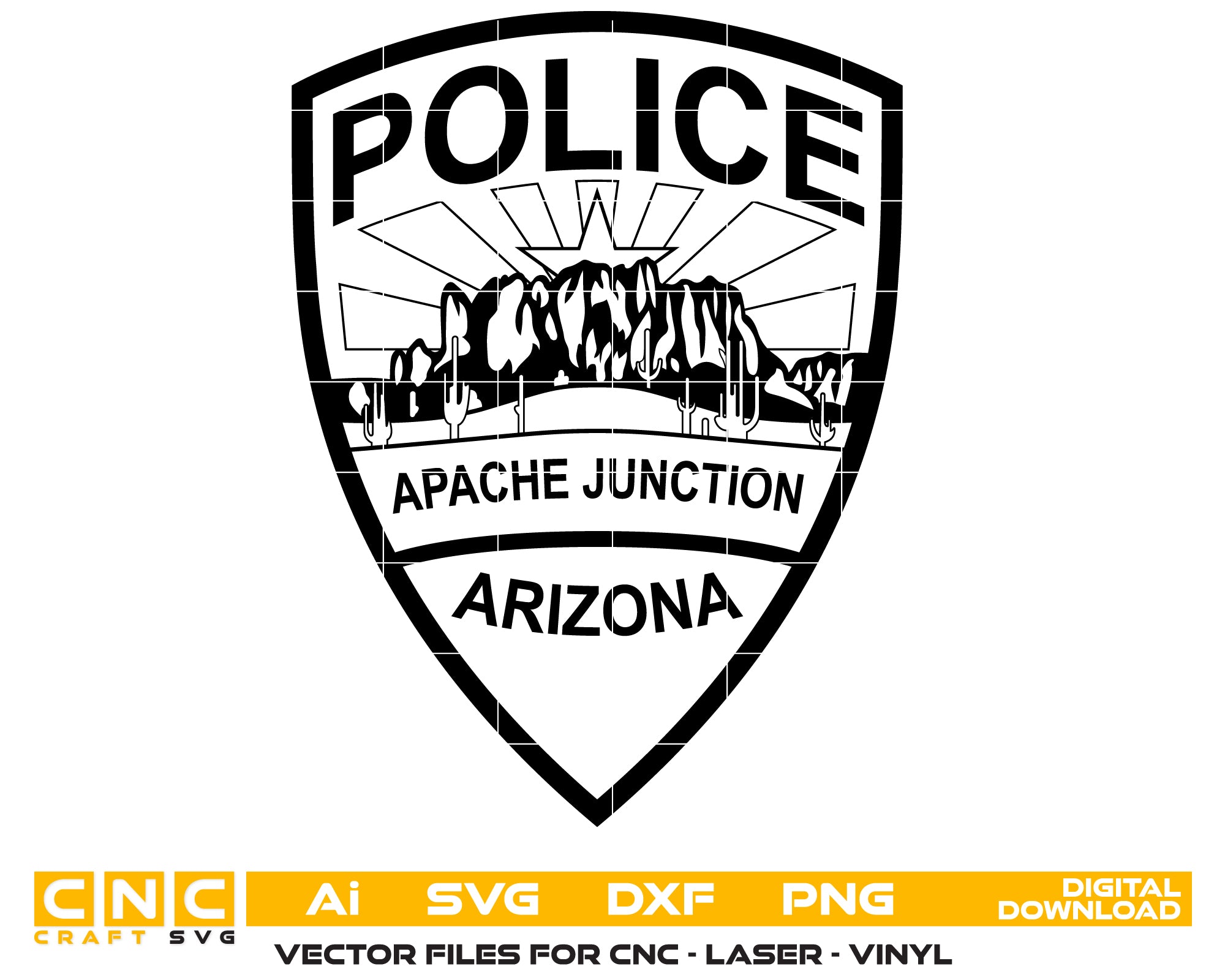 Apache Junction Police Logo SVG, Arizona Police Emblem Vector, Apache Junction Law Enforcement Logo, Police Department SVG Design, AJPD Badge Vector
