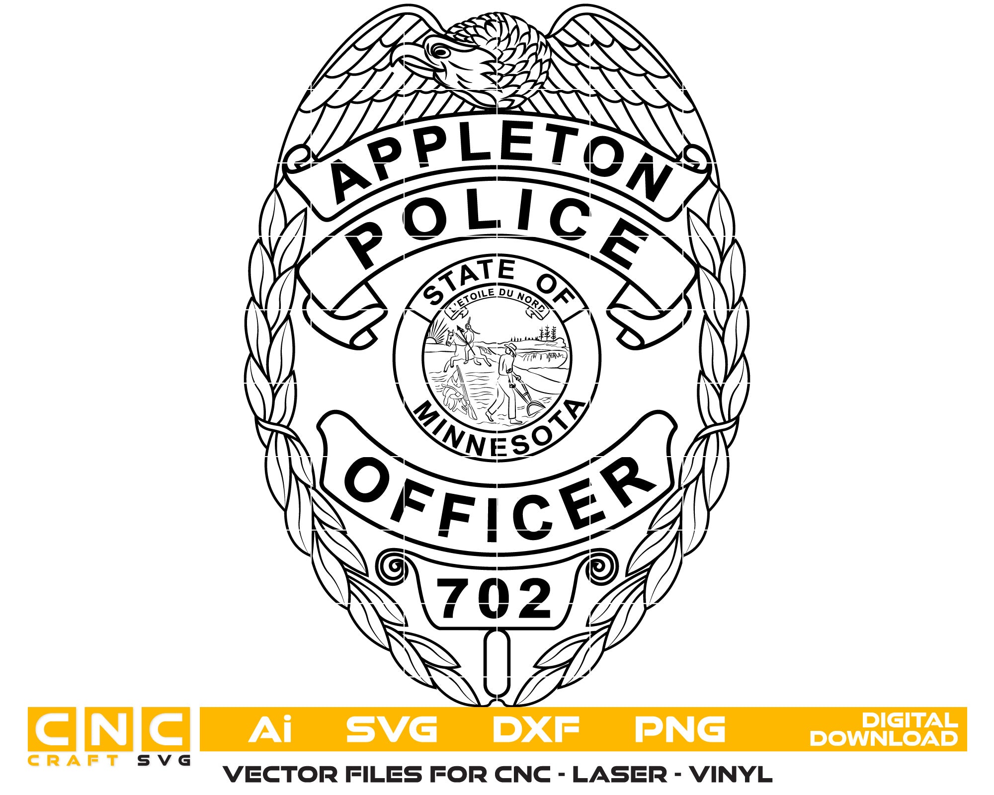 Appleton Police Officer Badge Vector Art, Ai,SVG, DXF, PNG, Digital Fi