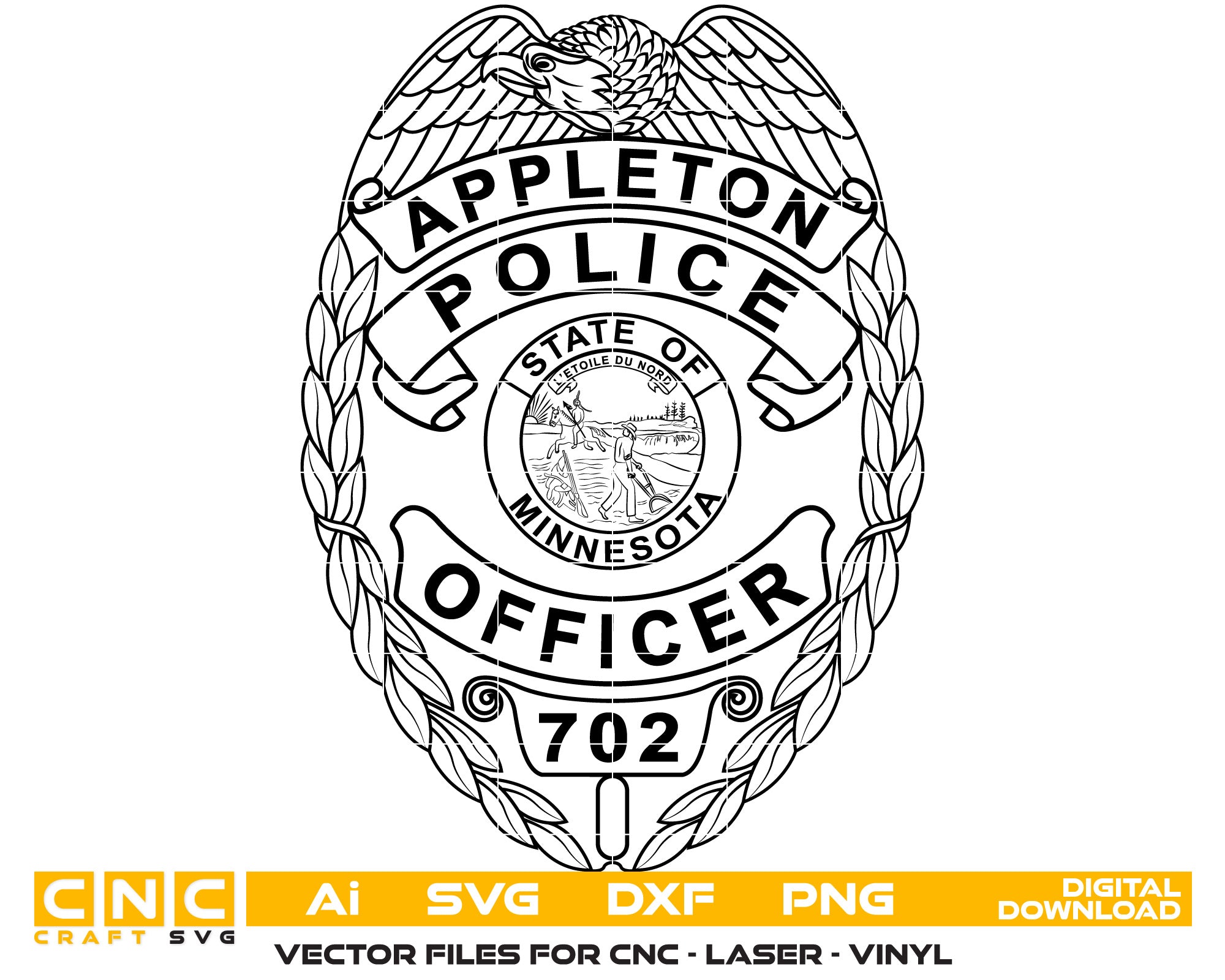 Appleton Police Officer Badge Vector Art, Ai,SVG, DXF, PNG, Digital Files