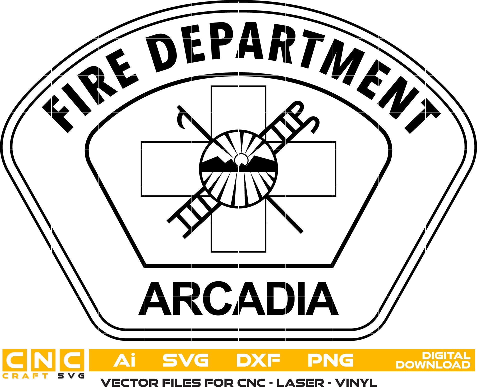 Arcadia Fire Department Badge Vector art Svg/ Dxf/ Jpg/ Png/ and Ai files For laser engraving/ woodworking/ acrylic painting and all printing machines.