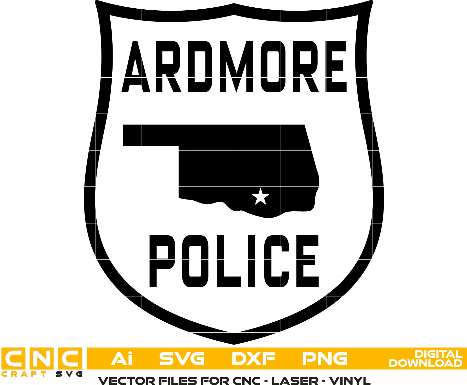 Ardmore Police Patch Vector art Svg/ Dxf/ Jpg/ Png/ and Ai files For laser engraving/ woodworking/ acrylic painting and all printing machines.