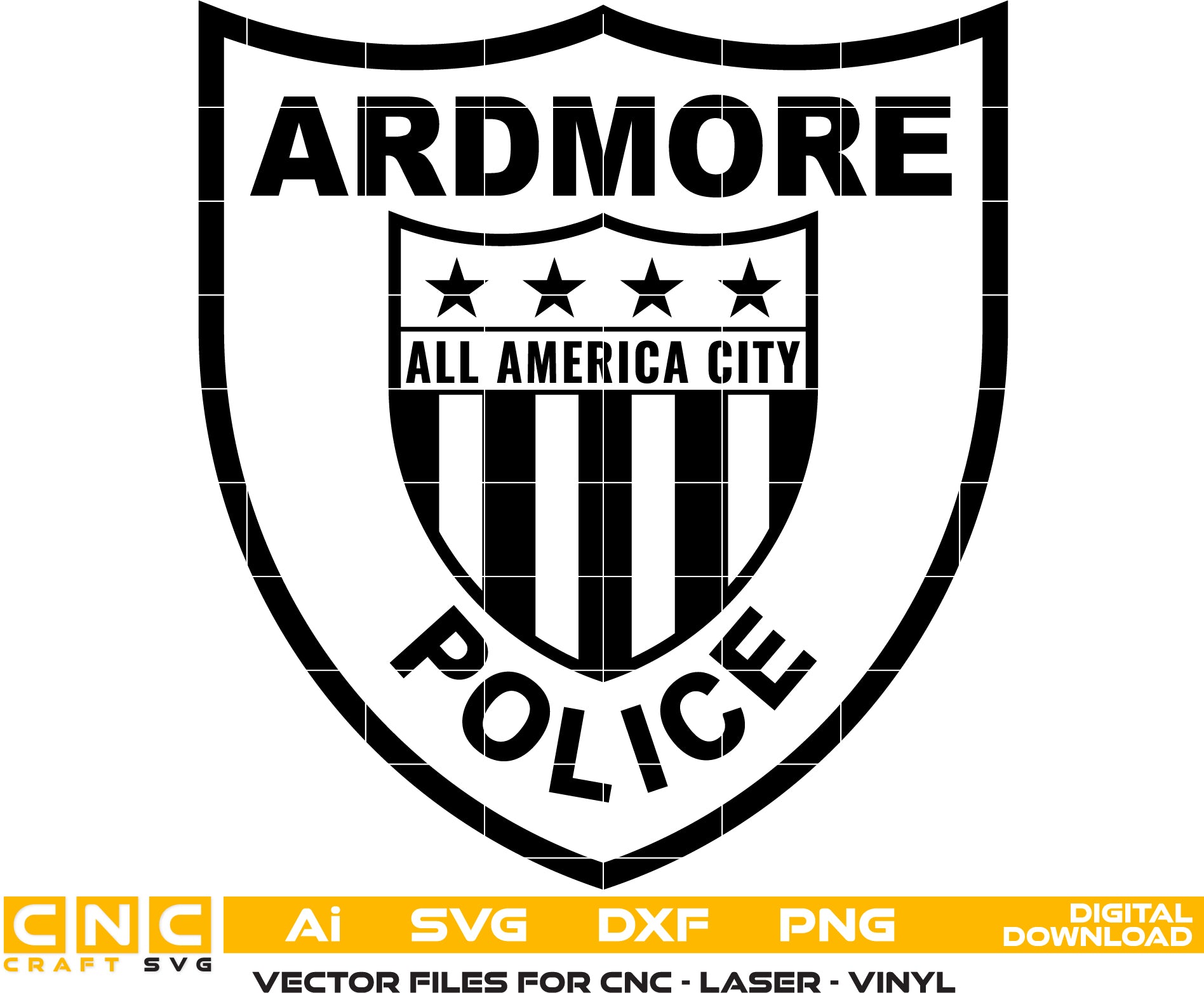 Ardmore Police Badge/Patch Vector art Svg/ Dxf/ Jpg/ Png/ and Ai files For laser engraving/ woodworking/ acrylic painting and all printing machines.