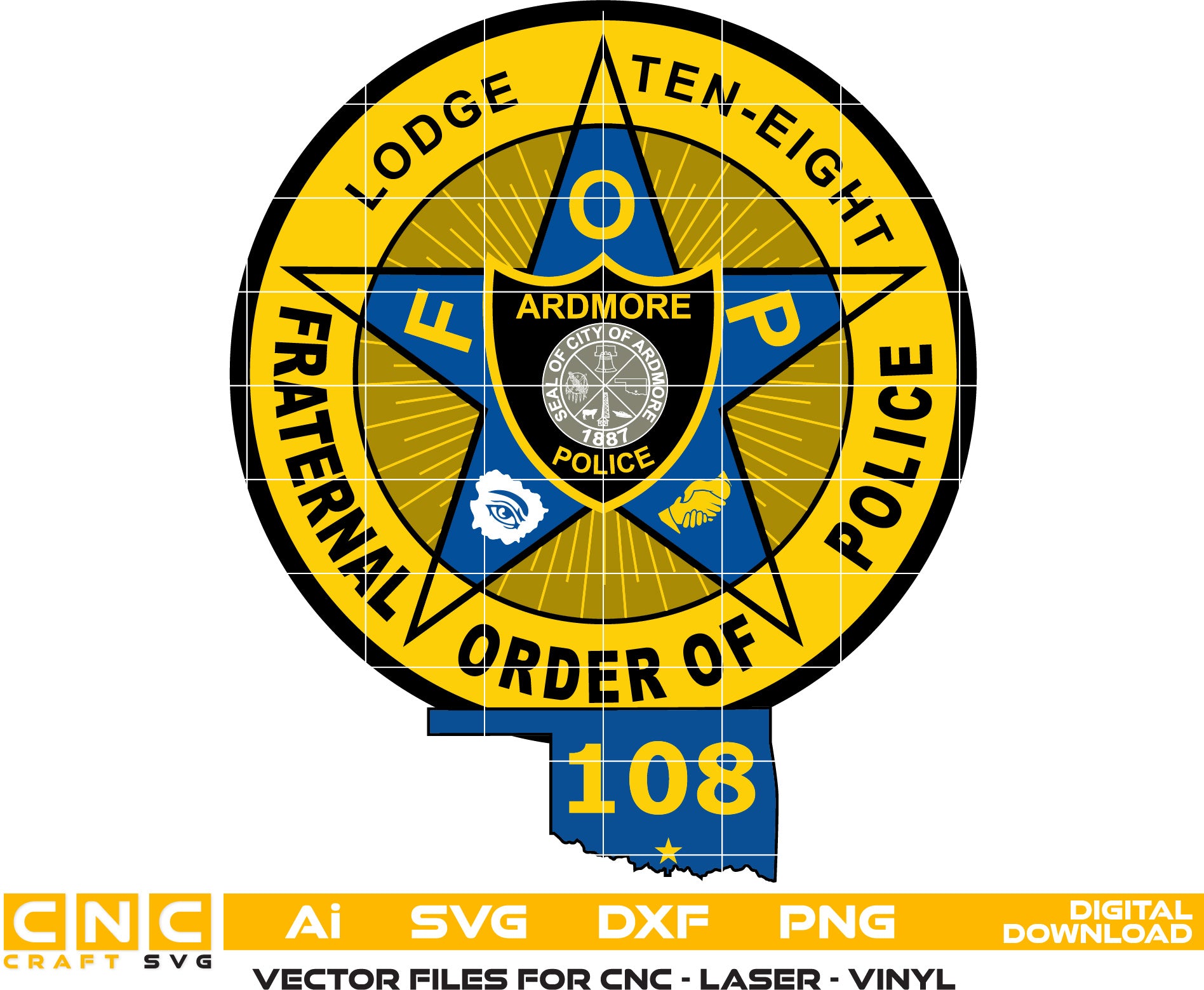 Ardmore Police Badge, Fraternal Order of Police Badge Vector Art  Colour file