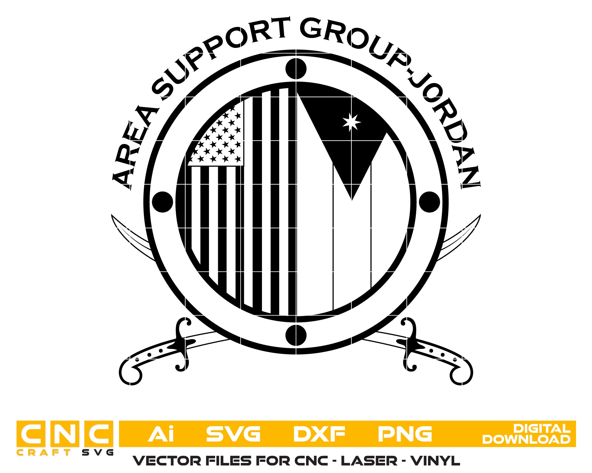 Area Support Group – Jordan Logo SVG, U.S. Army Unit Emblem Vector, Military Unit Logo SVG, Area Support Group Jordan Patch, Army Emblem Design