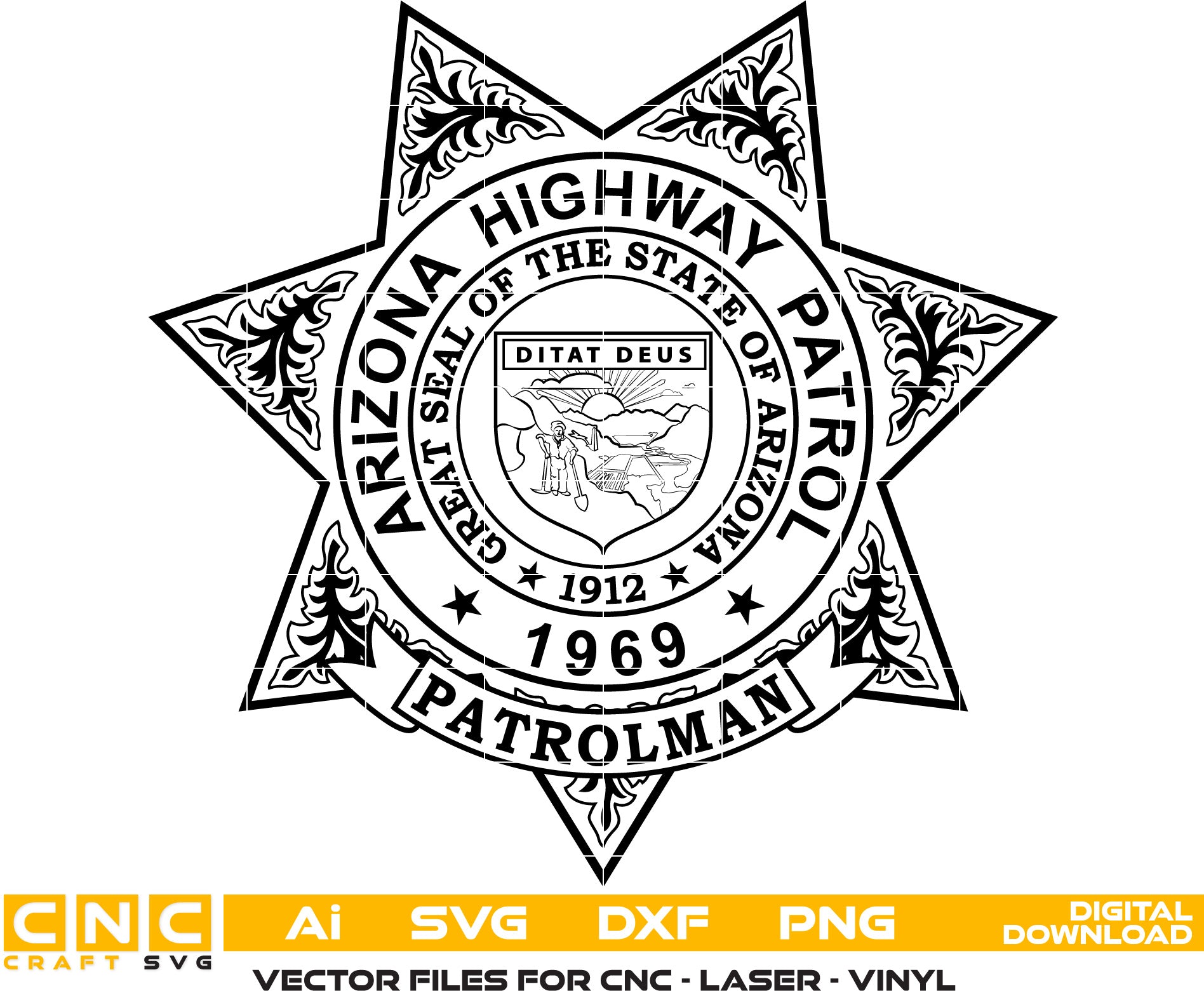 Arizona Highway Patrolman Badge Vector Art AI, SVG, DXF, PNG File for Laser engraving, woodworking, acrylic painting, glass etching, and all printing machines.