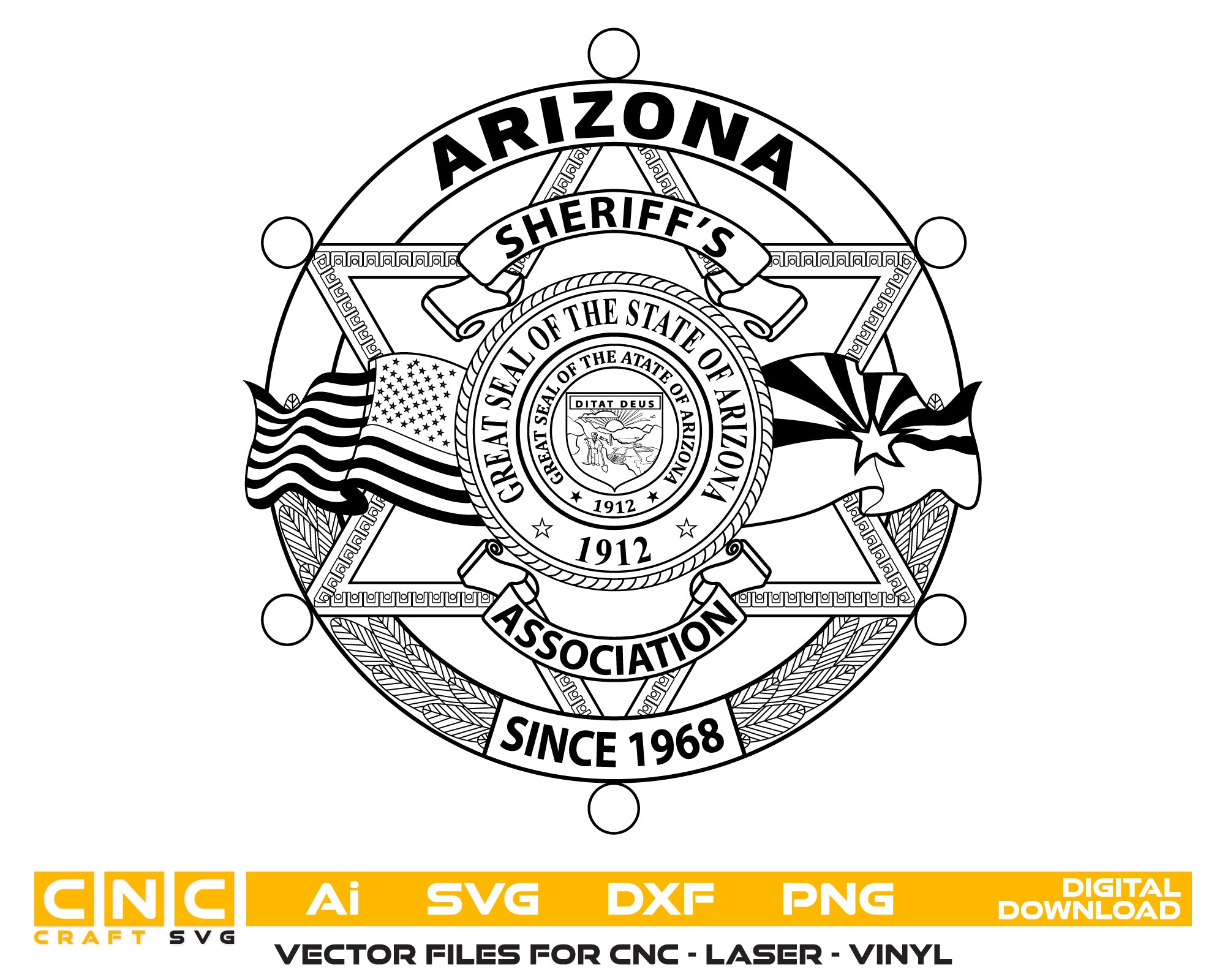 Arizona Sheriff Association Badge SVG, Sheriff Badge Vector, Arizona Law Enforcement Emblem, Police Badge for Engraving, CNC, and Printing