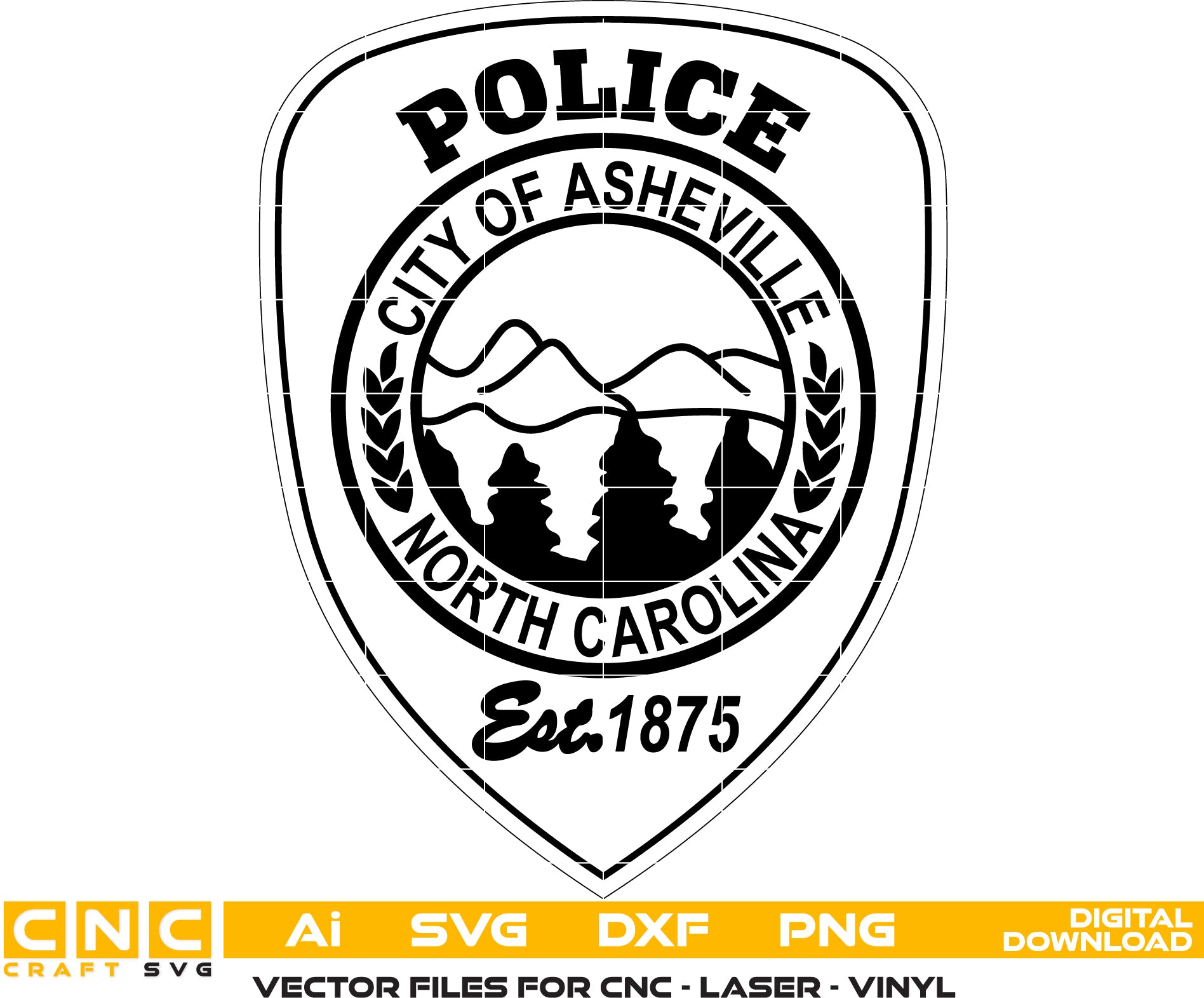 Asheville Police Patch/ Badge Vector art Svg/ Dxf/ Jpg/ Png/ and Ai files For laser engraving/ woodworking/ acrylic painting and all printing machines.