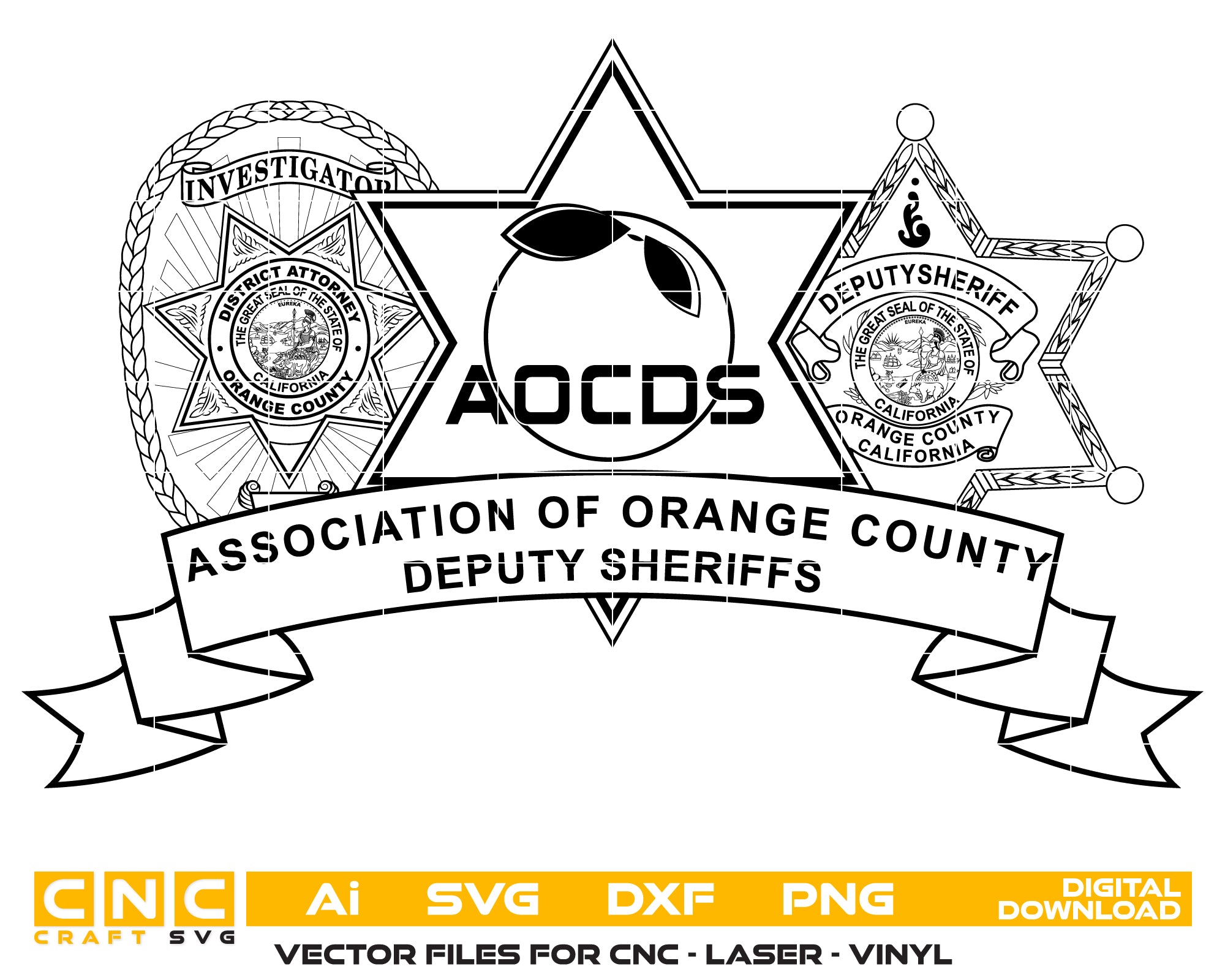 Association of Orange County Deputy Sheriff’s Badge SVG, Orange County Deputy Sheriff Badge Vector, Law Enforcement Badge SVG, OC Deputy Sheriff Emblem, Police Badge SVG