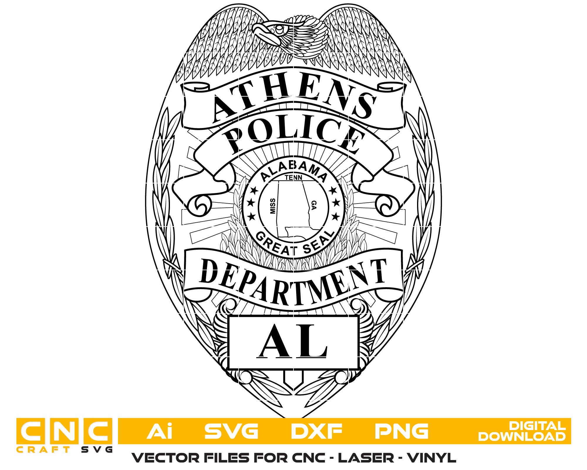Athens Police Badge Vector Art, Ai,SVG, DXF, PNG, Digital Files