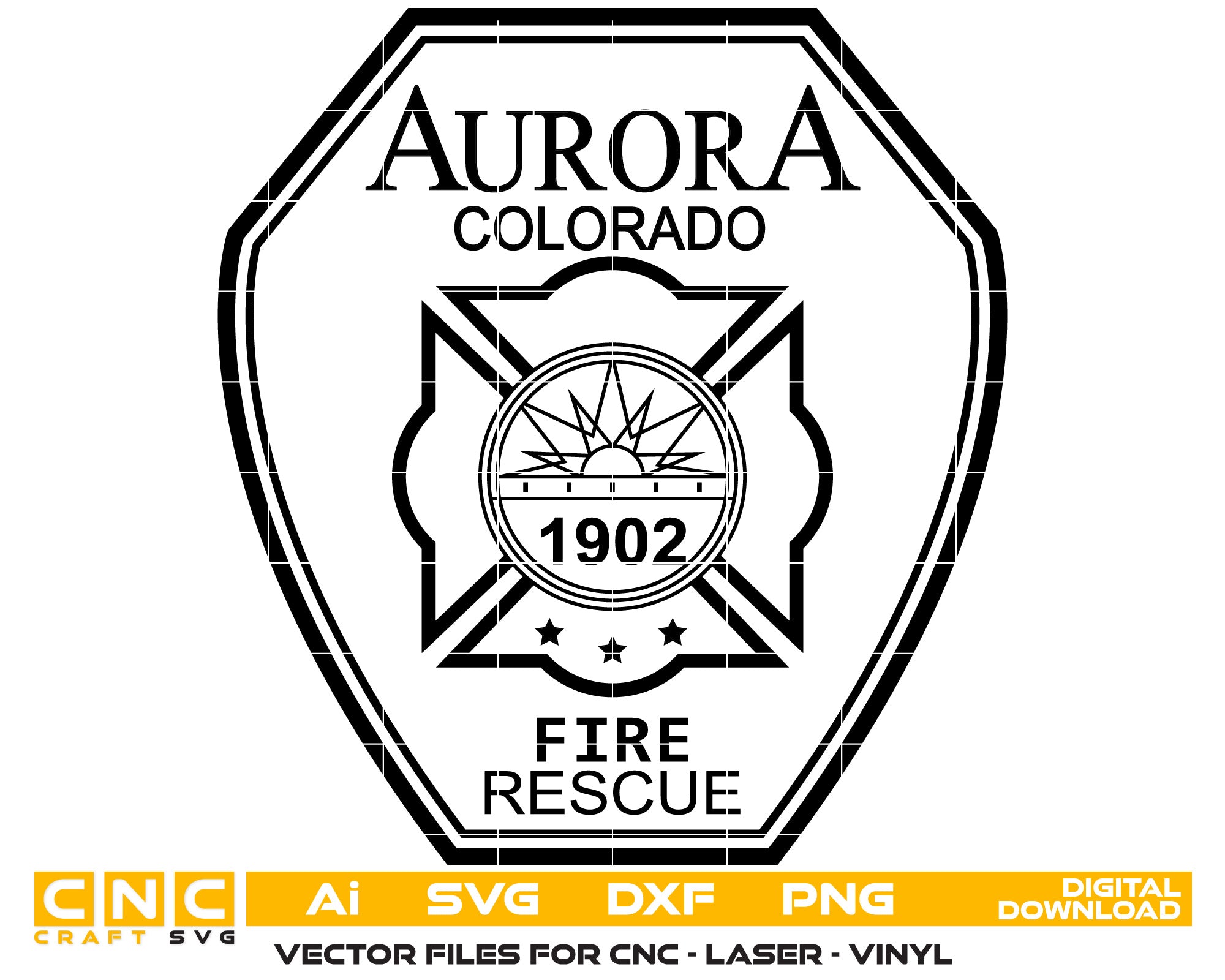 Aurora Fire Resque Badge Vector Art, Ai,SVG, DXF, PNG, Digital Files