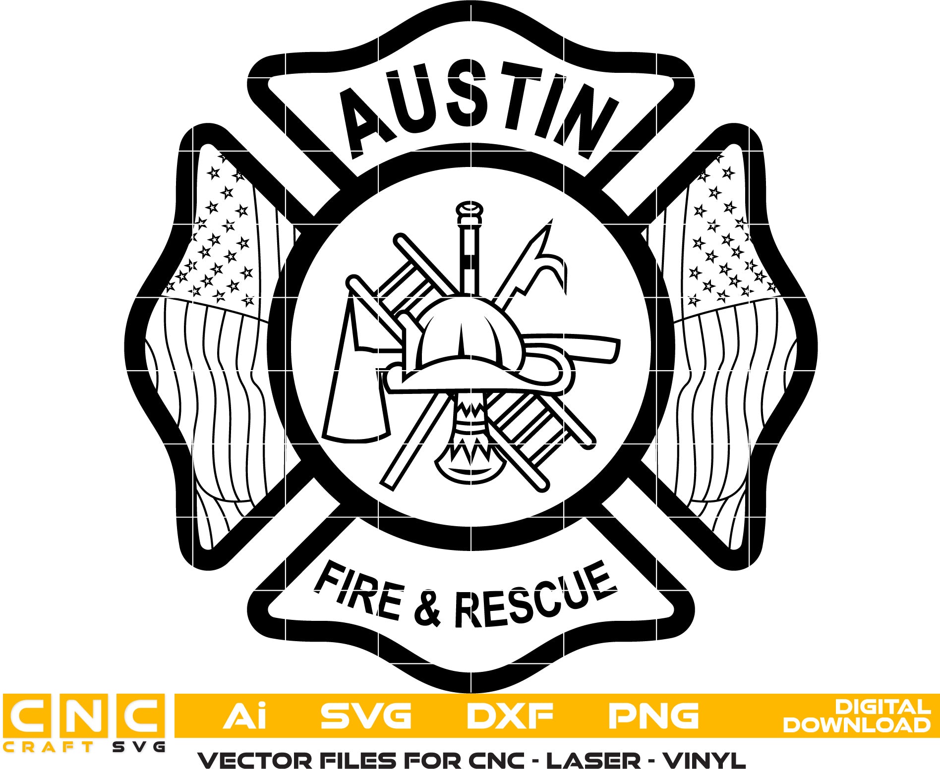 Austin Fire Rescue Vector Art, Ai,SVG, DXF, PNG, Digital Files